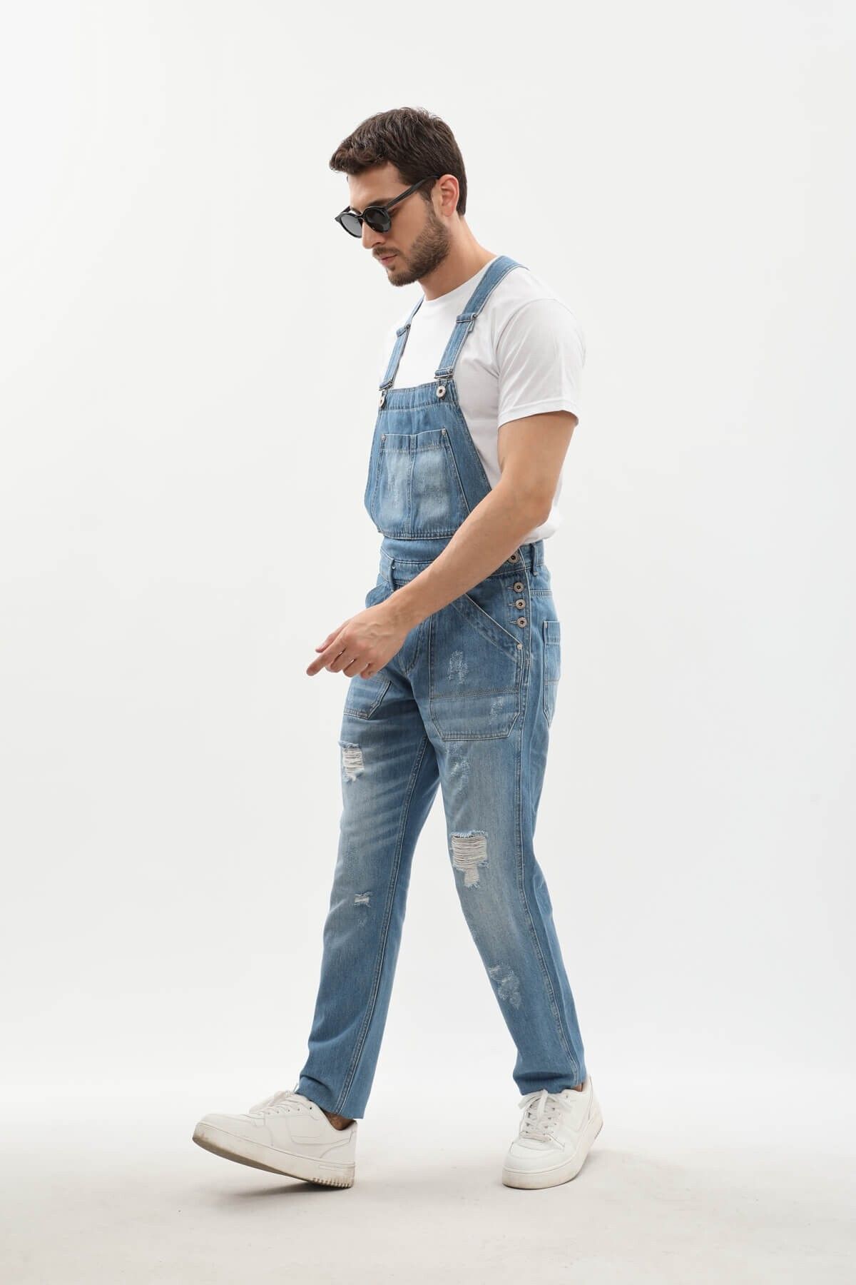 MARKAPIA-Men's Jean Overalls Trousers Ice Blue 5