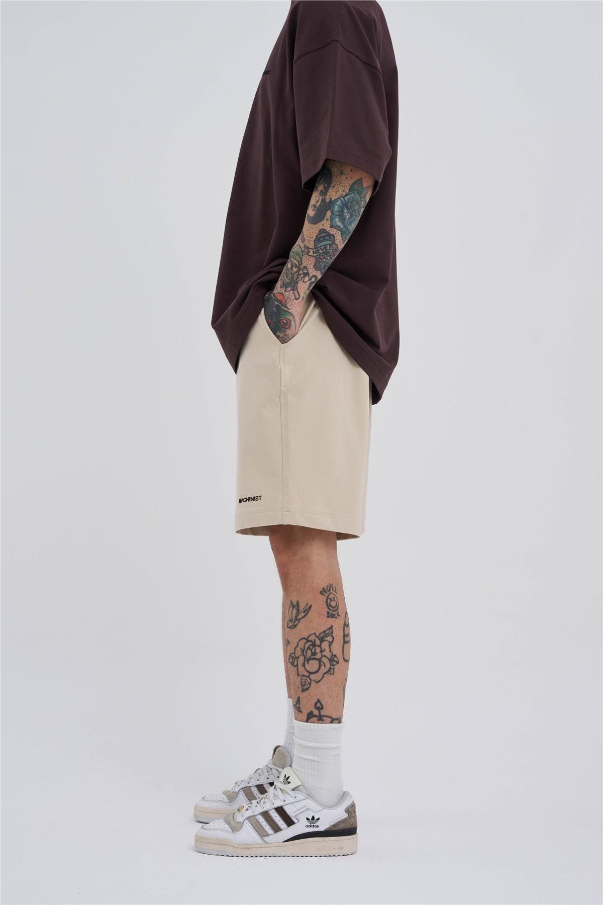 Machinist-Men's Basic Oversize Light Beige Shorts with Pockets 2