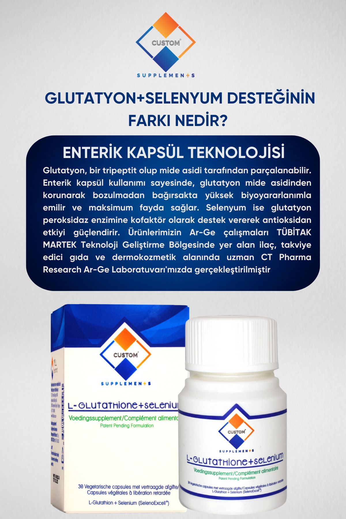 Custom Supplements-Glutathione + Selenium Enteric Capsule 30 Capsules 2
