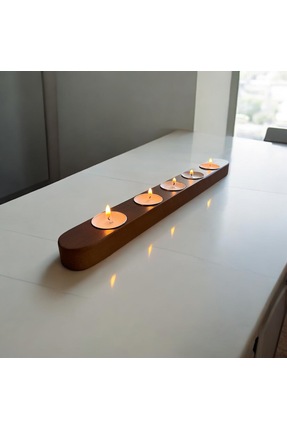 Genel Markalar Doğal Ahşap Dekoratif 5’li Romantik Mumluk Kestane