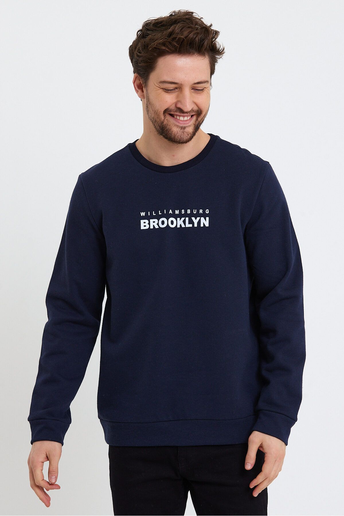 Superlife-Men's Crew Neck Regular Fit Brooklyn Printed Thin Sweatshirt Spr23sw330 1