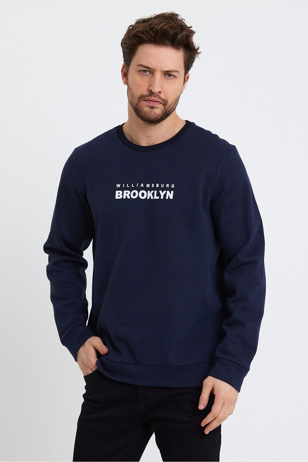 Superlife-Men's Crew Neck Regular Fit Brooklyn Printed Thin Sweatshirt Spr23sw330 3