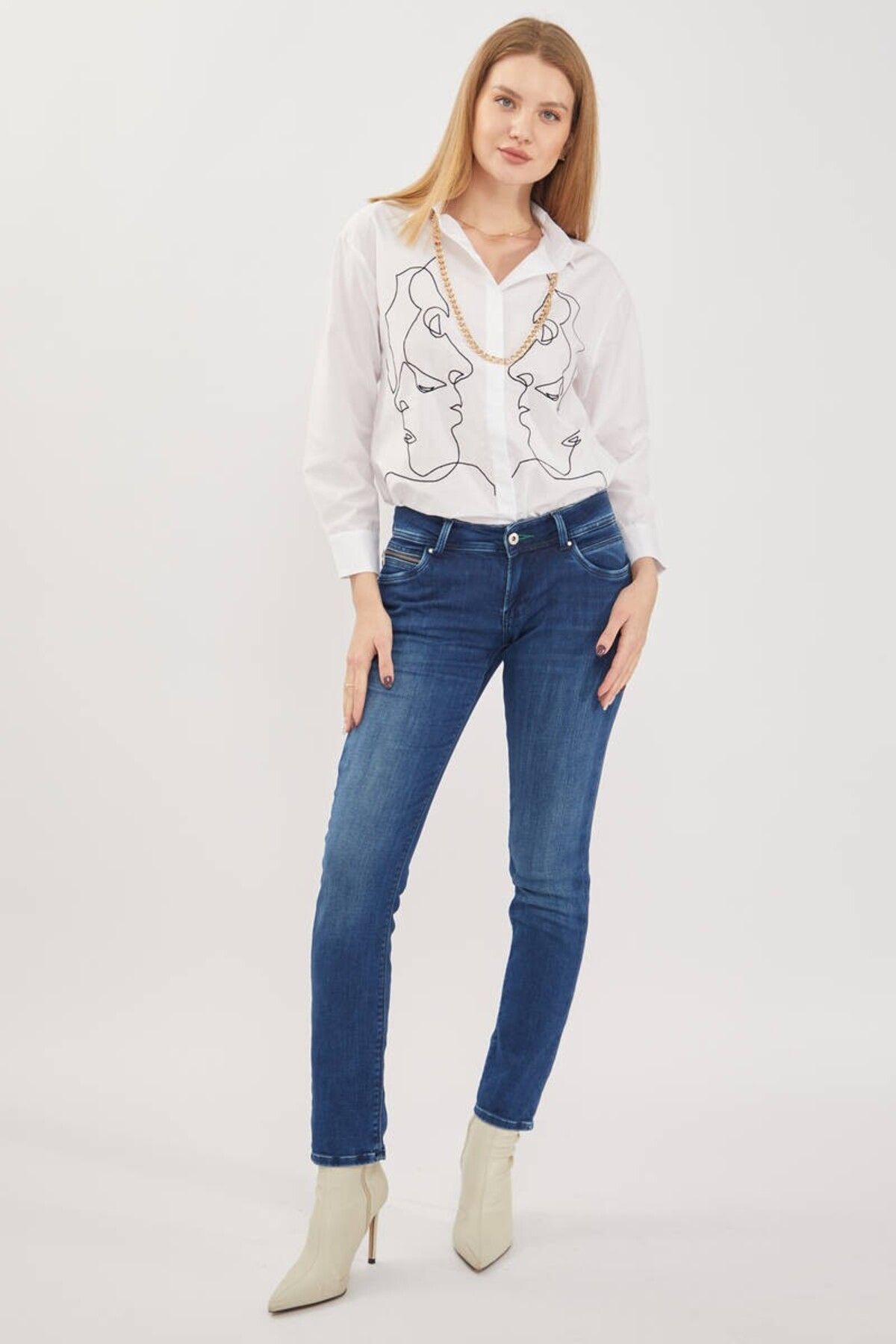 pantalon en jean pour femmes avec poches bleu foncé