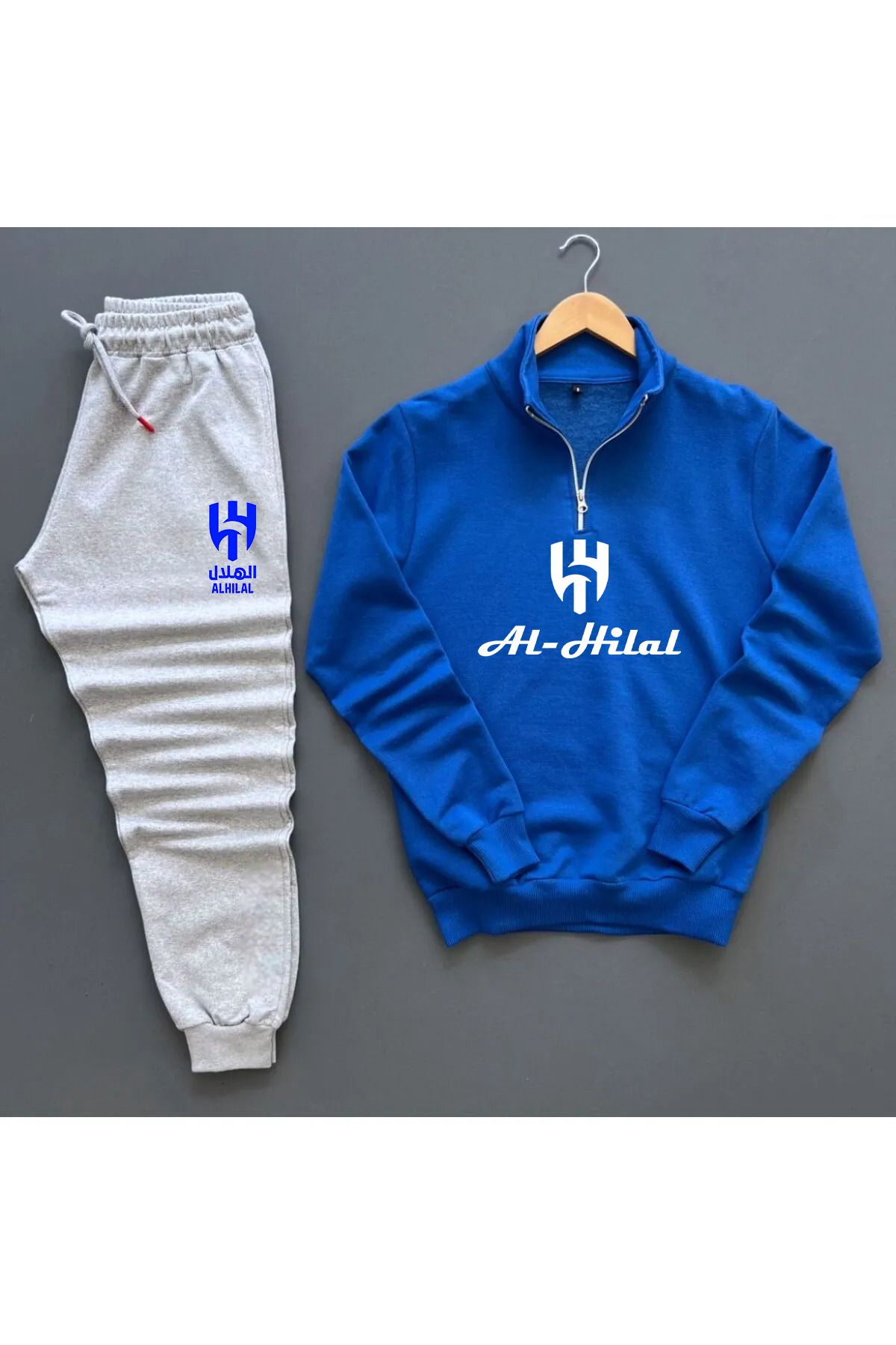 Pisa Art Al-Hilal Suudi Arabistan Mavi Taraftara Özel Yarım Fermuarlı Sweatshirt + Eşofman altı Kombin