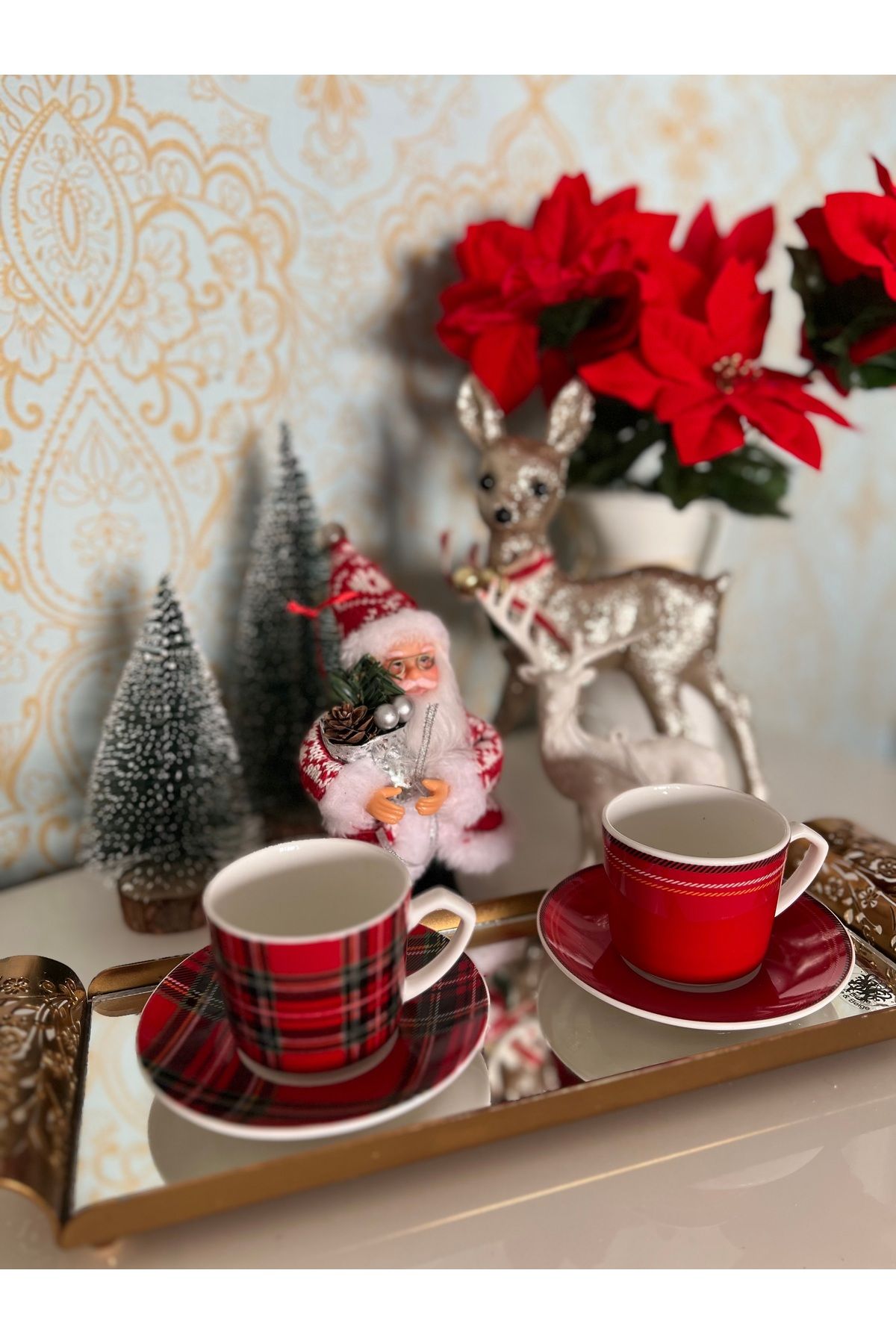 Ayd Home-Christmas 80 ml Checkered New Year Presentation - Set of 2 Plaid Cups 4