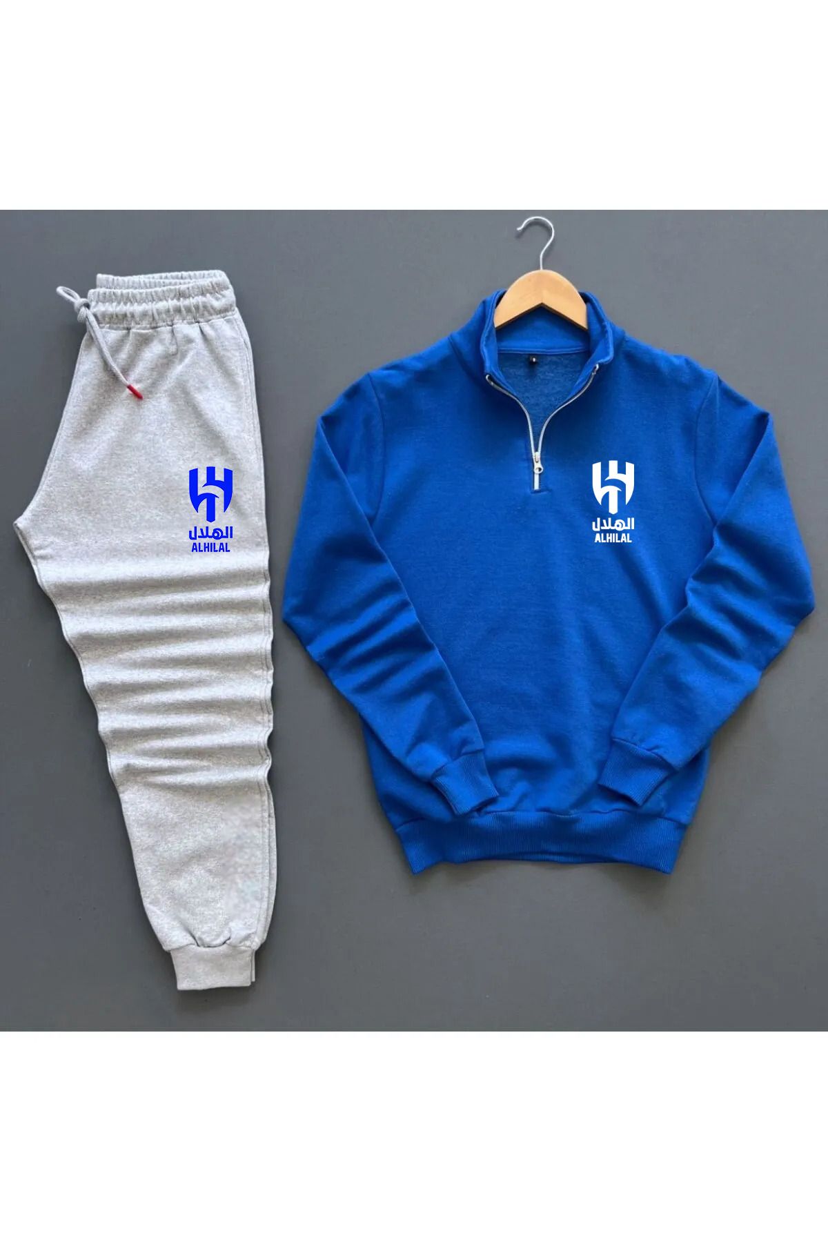 Pisa Art Al-Hilal Suudi Arabistan Mavi Taraftara Özel Yarım Fermuarlı Sweatshirt + Eşofman altı Kombin