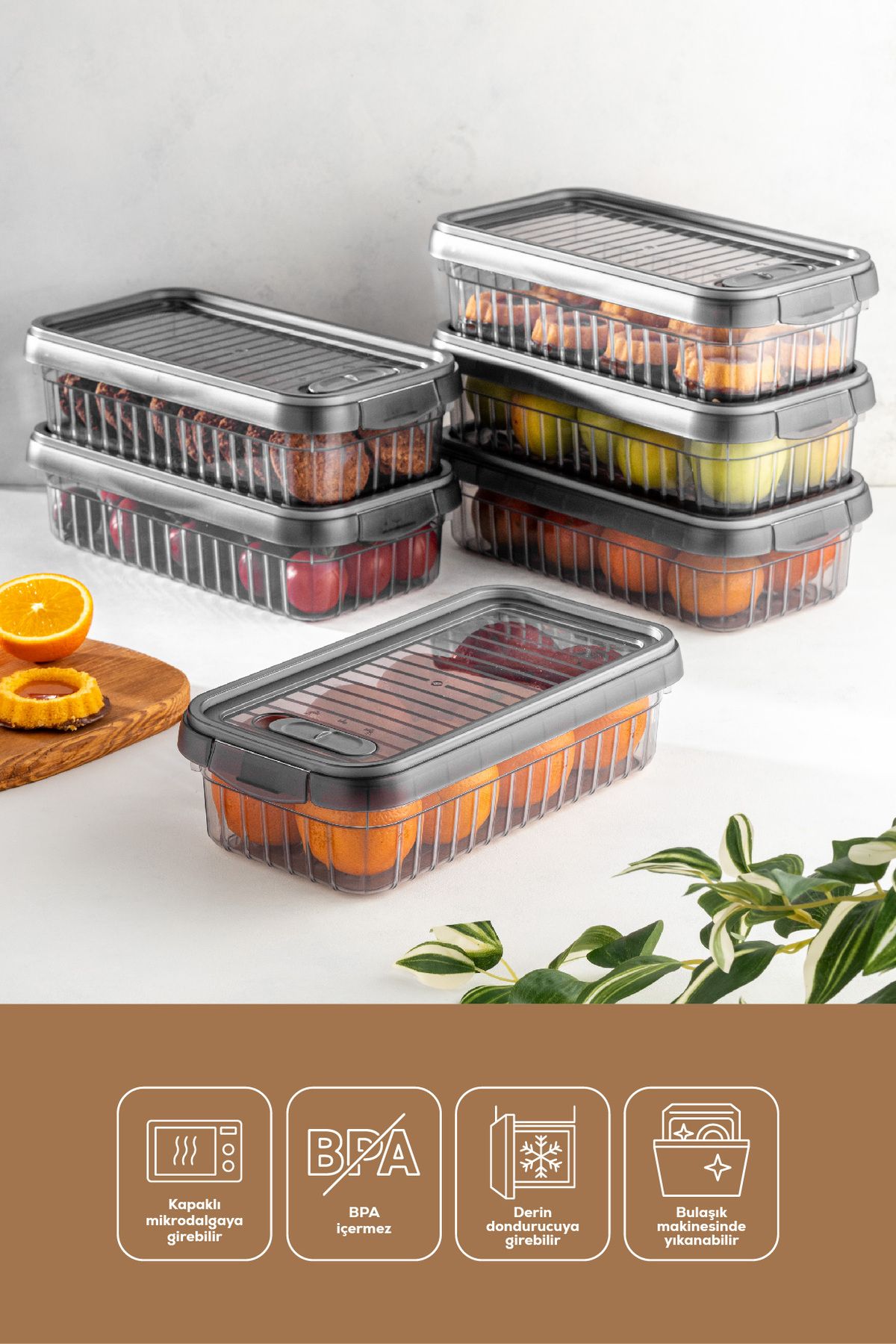 Vienev-Set of 6 Self-Striped Storage Containers with Lockable Lids 2 Liters 5