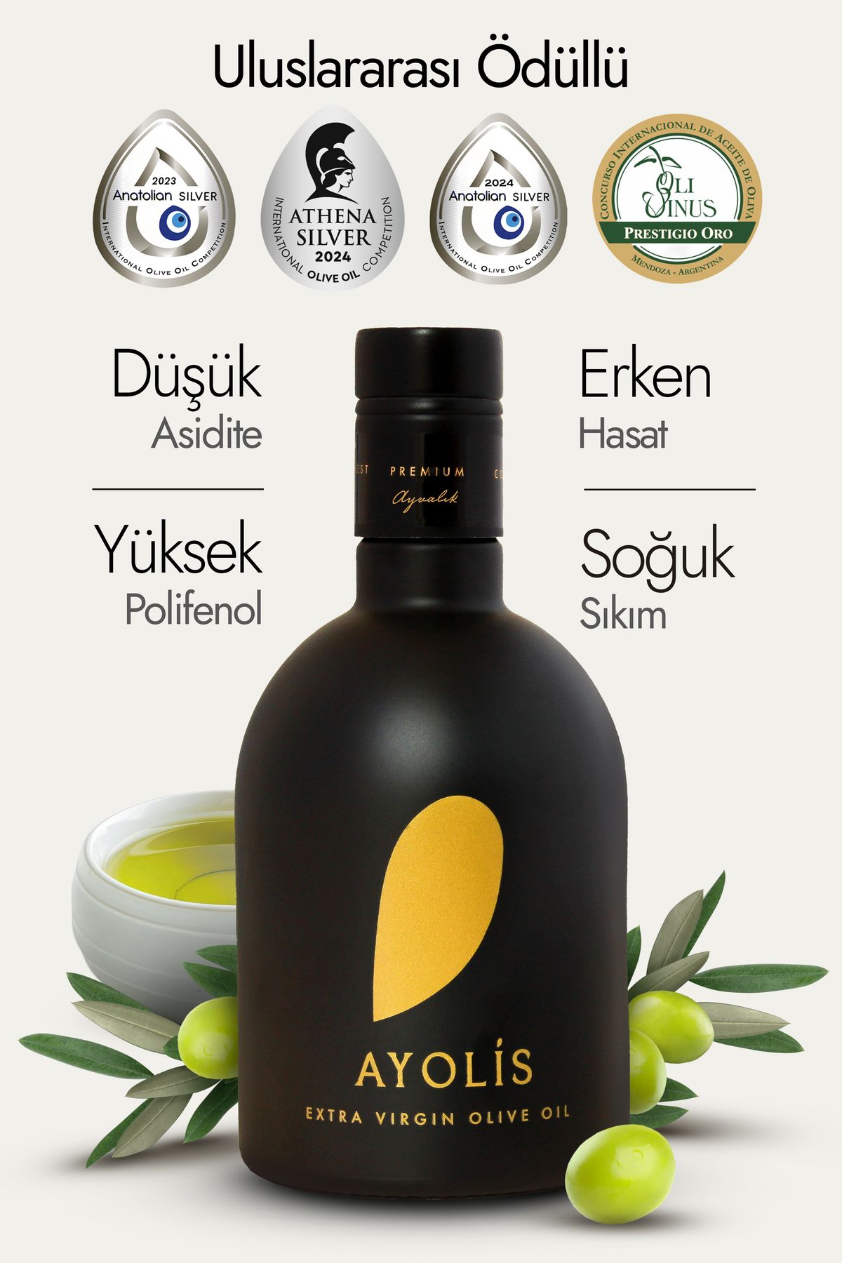 Ayolis Premium Gurme Ayvalık 500 ml Ödüllü Erken Hasat Soğuk Sıkım Natürel Sızma Zeytinyağı