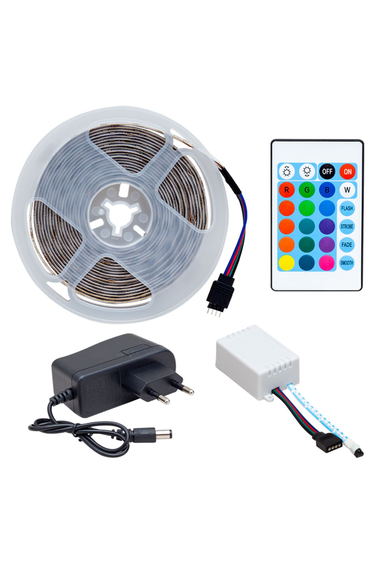 Powermaster PM-9383 SİLİKONSUZ 5 METRE RGB ŞERİT LED ANİMASYON DEVRELİ + ADAPTÖR SET