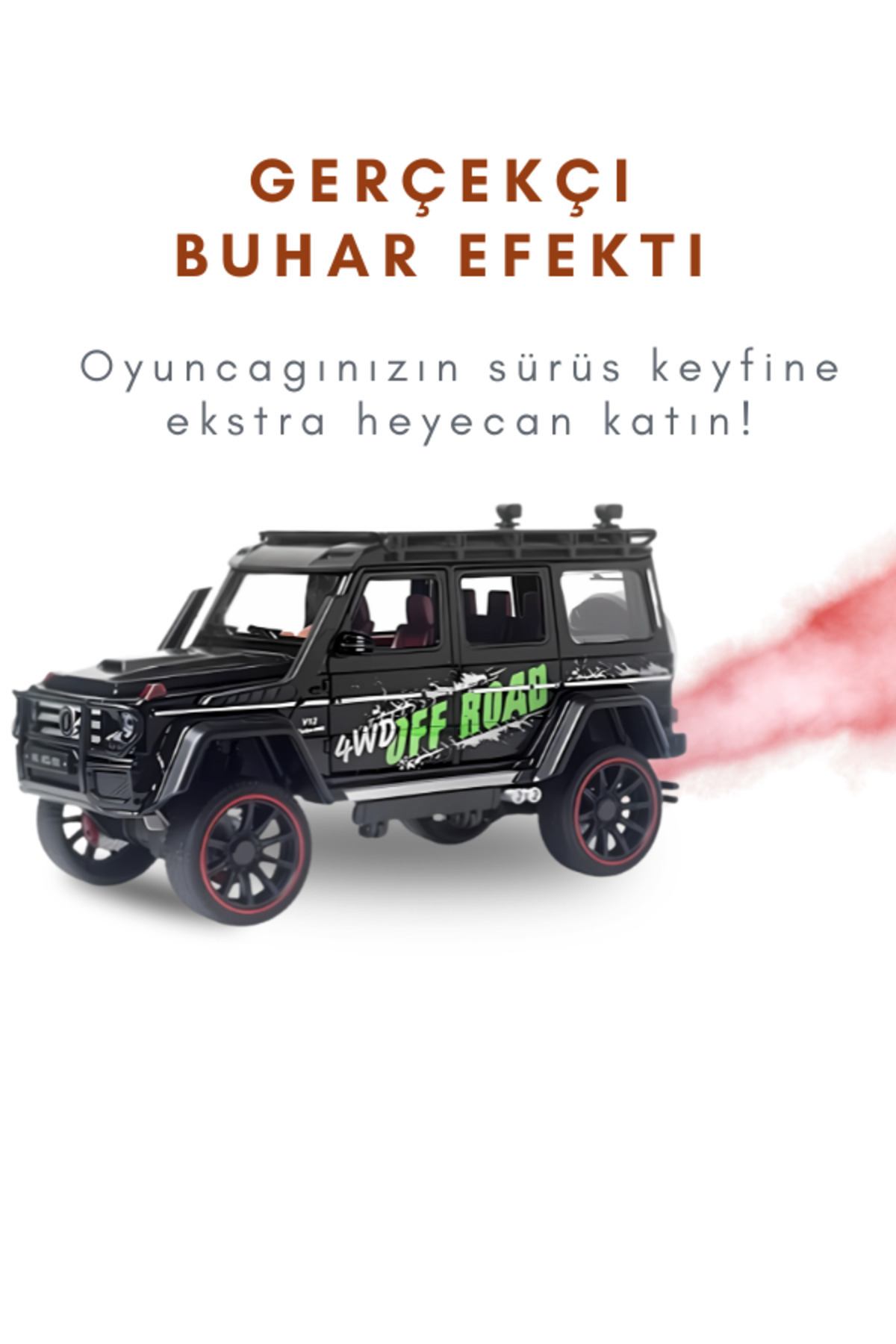 Çek-Bırak Lüks Jeep, Buhar Çıkaran, Sesli, Işıklı - Açılır Kapı ve Bagajlı, Oyuncak Araç