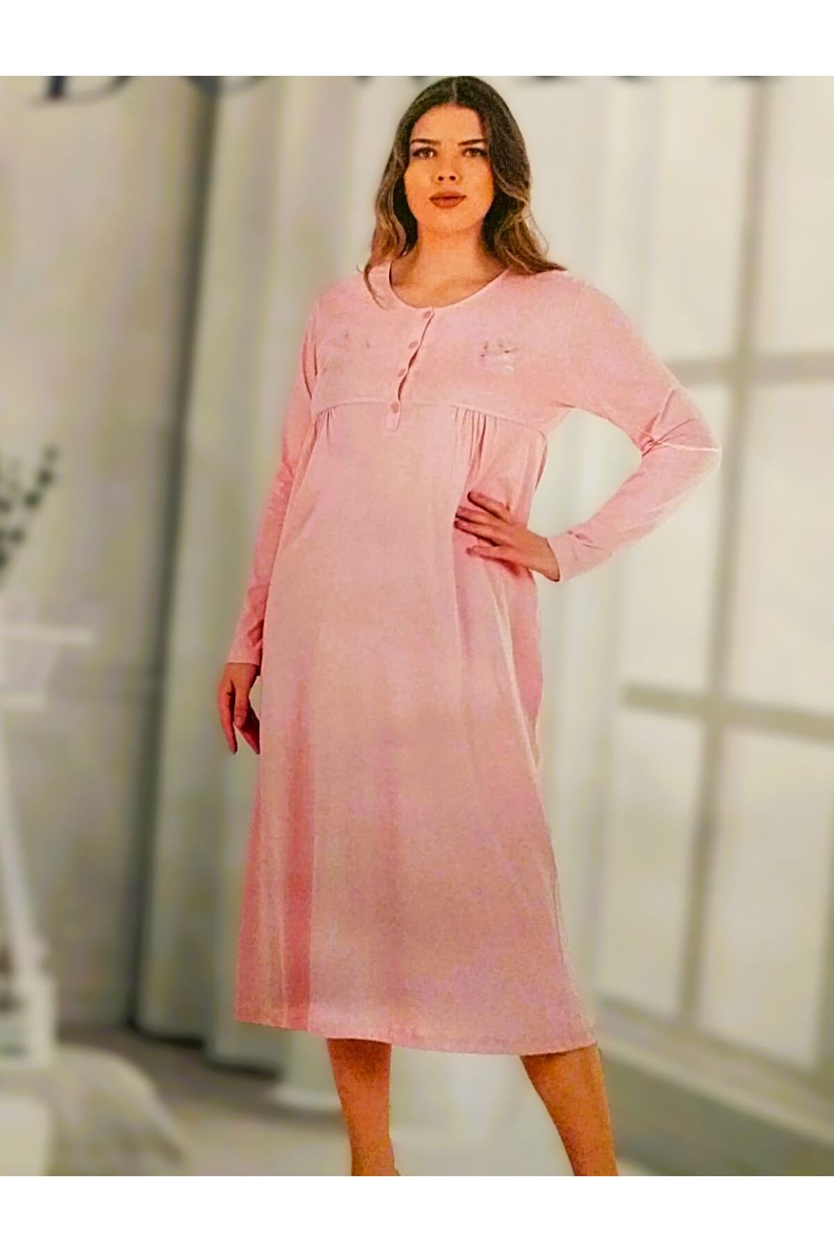 DOWRY Pamuklu Uzun Kol Gecelik Anne Geceliği