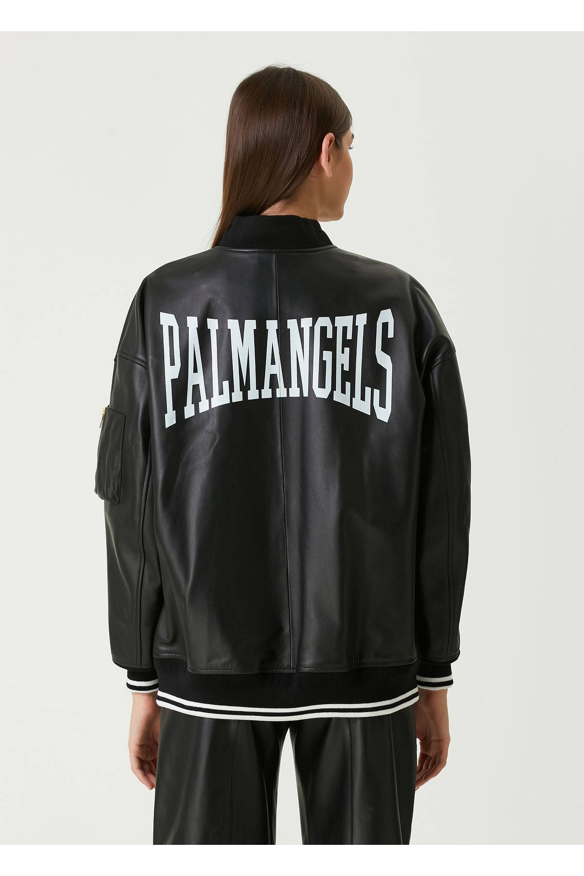 Palm Angels-Black Leather Bomber Jacket Size: 36 5