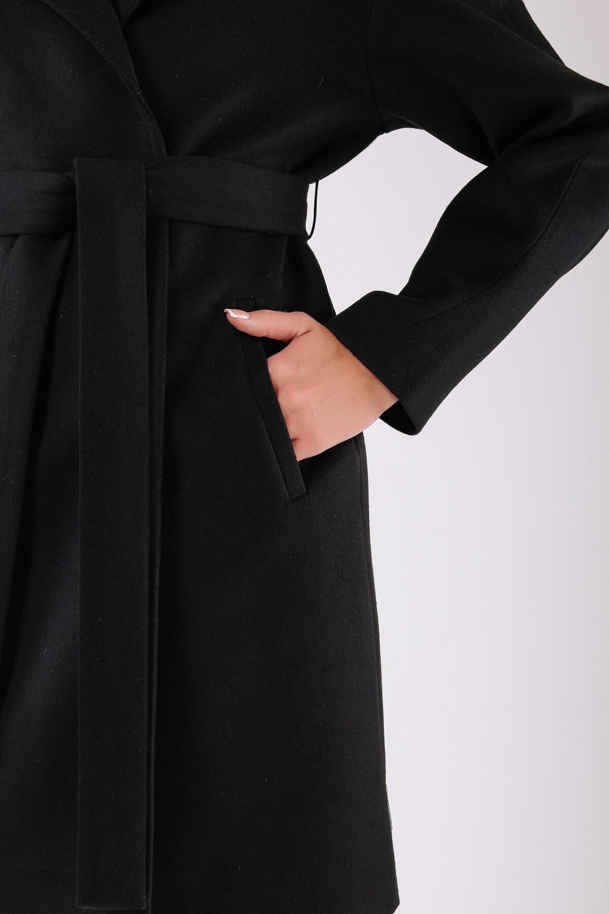 Leather Club Siyah Oversize Kaşmir Kaban görsel 6