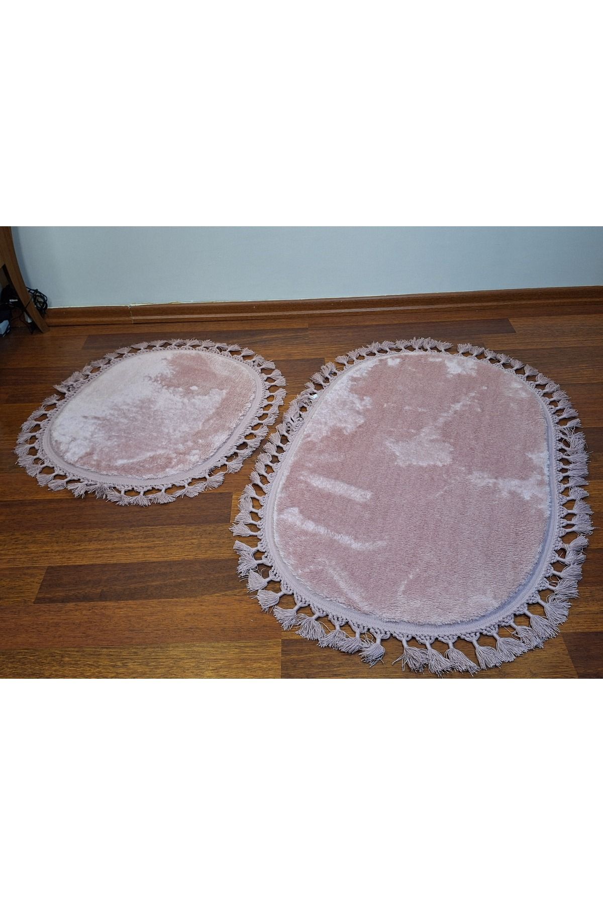 Başak Ev Tekstili-Pink Woven Bathroom Set - 2-Piece Plush Fringed 2