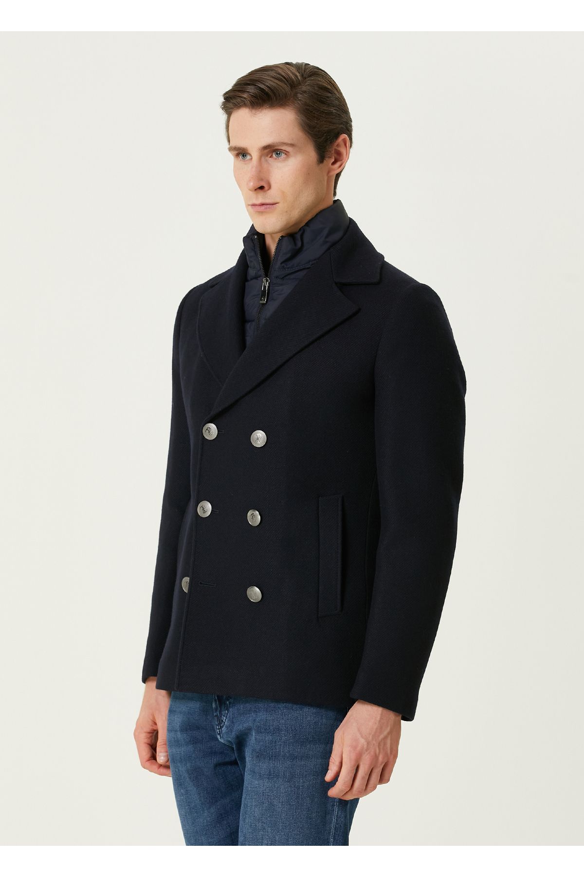 Pal Zileri-Navy Blue Wool Coat Size: 54 3