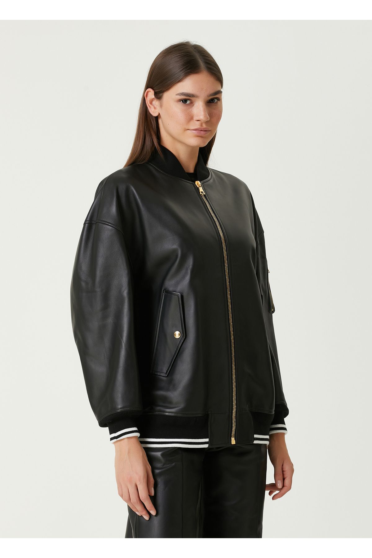 Palm Angels-Black Leather Bomber Jacket Size: 36 3