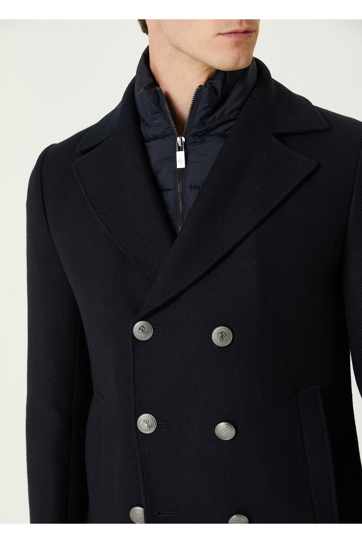 Pal Zileri-Navy Blue Wool Coat Size: 54 6