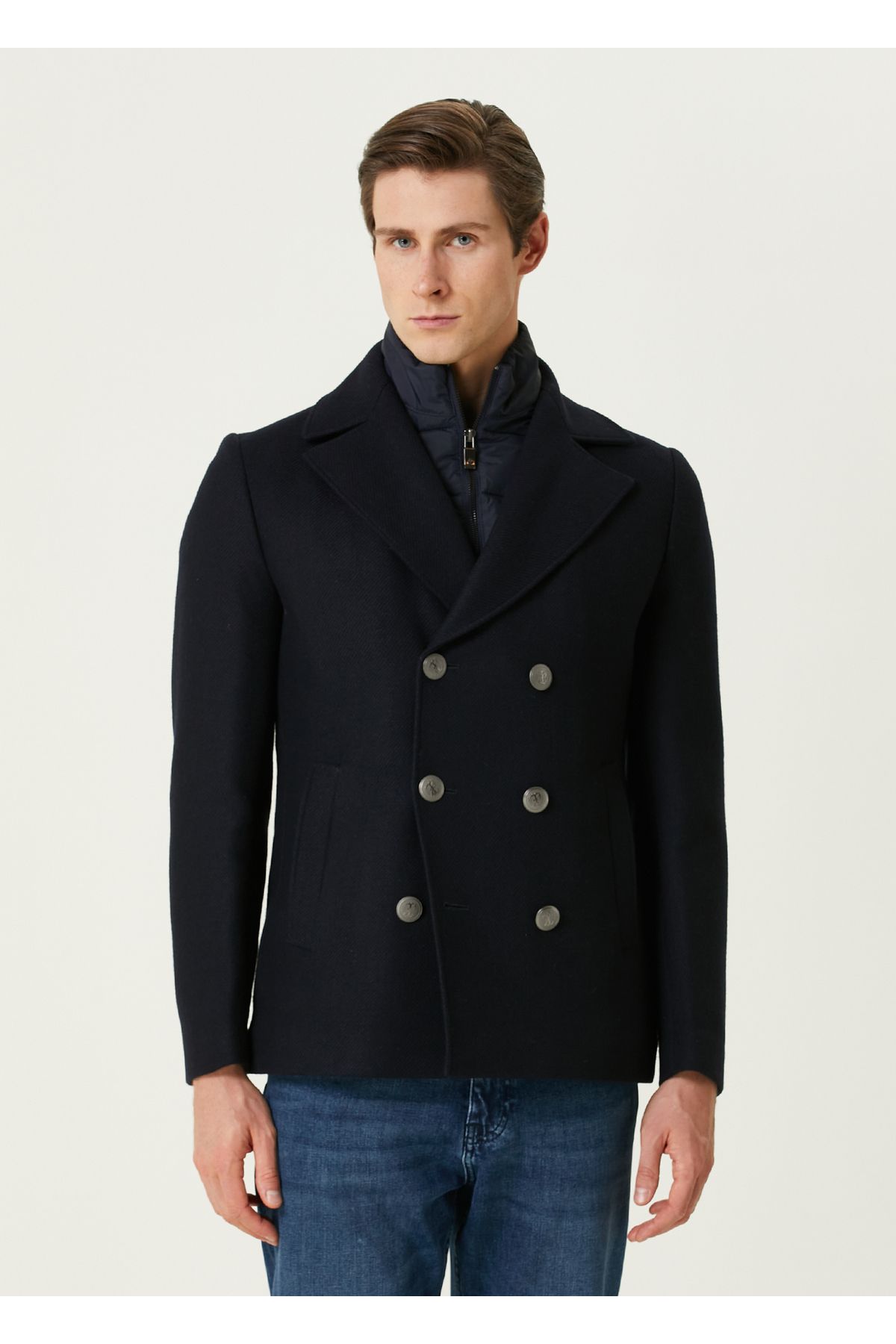 Pal Zileri-Navy Blue Wool Coat Size: 54 1