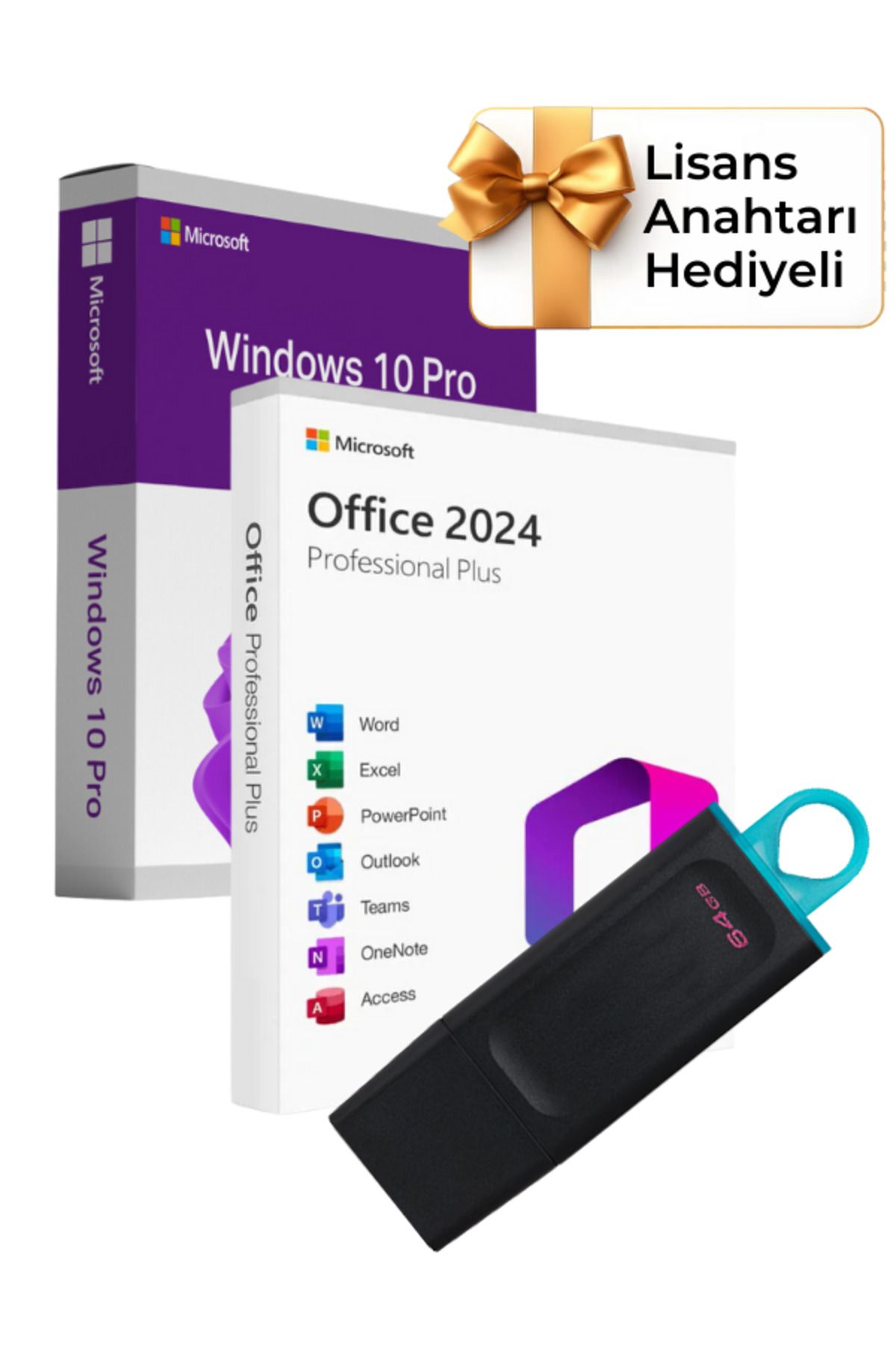 Kingston Windows 10 + Office 2024 Pro Plus Kurulum Dosyalı USB Bellek 64GB (Lisans Anahtarı Hediyeli)