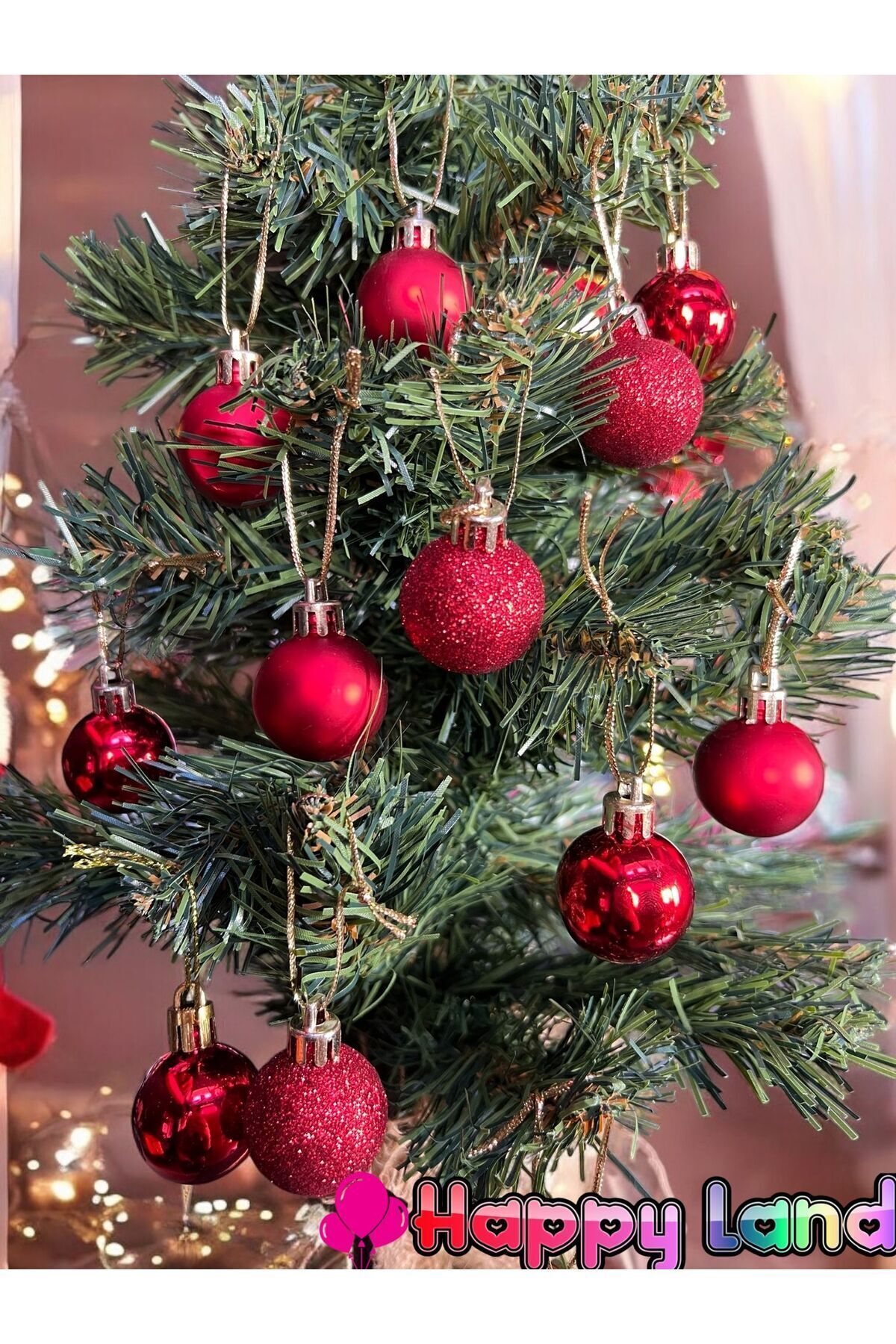 Happyland Yılbaşı Çam Ağacı Süsü 3 Cm 12 Adet Mini  Kırmızı Yılbaşı Topu Kırmızı Yılbaşı Topları