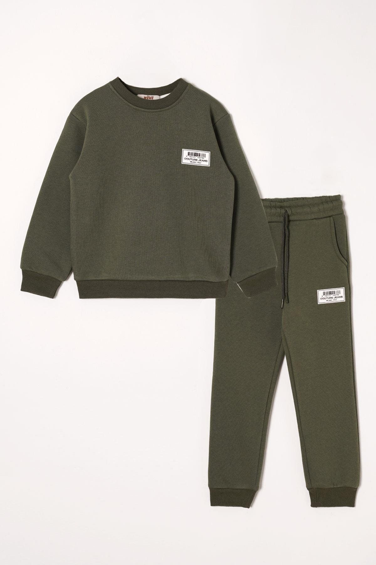 zepkids-Khaki Color Boy's Tracksuit Set with Crest Detail 1