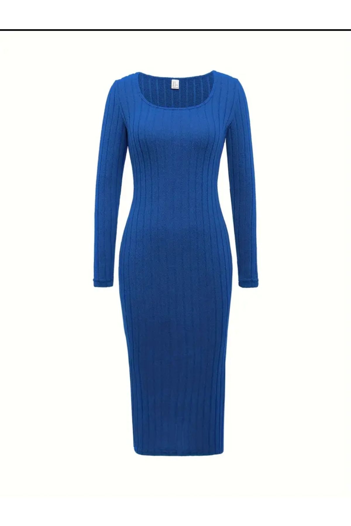 SHEIN-Blue Slit Long Sleeve Dress 4