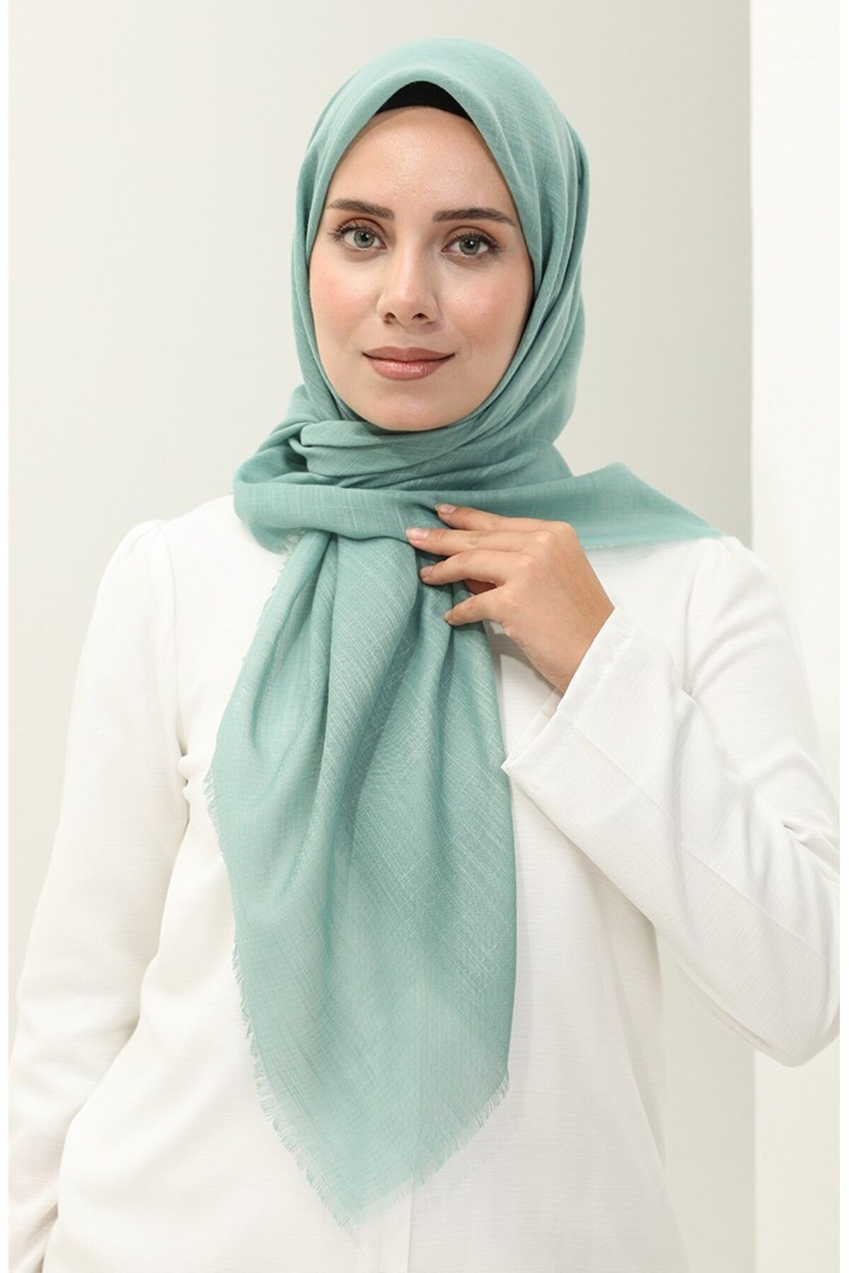 SEMİNEN-Mint Color Plain Flame Cotton Thin Scarf 2