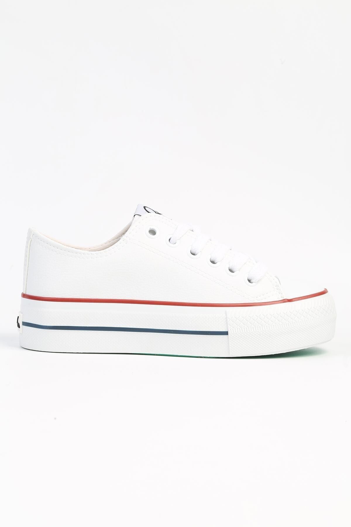 Benetton Kalın Taban Kadın Bağcıklı Günlük Sneaker Beyaz Ayakkabı