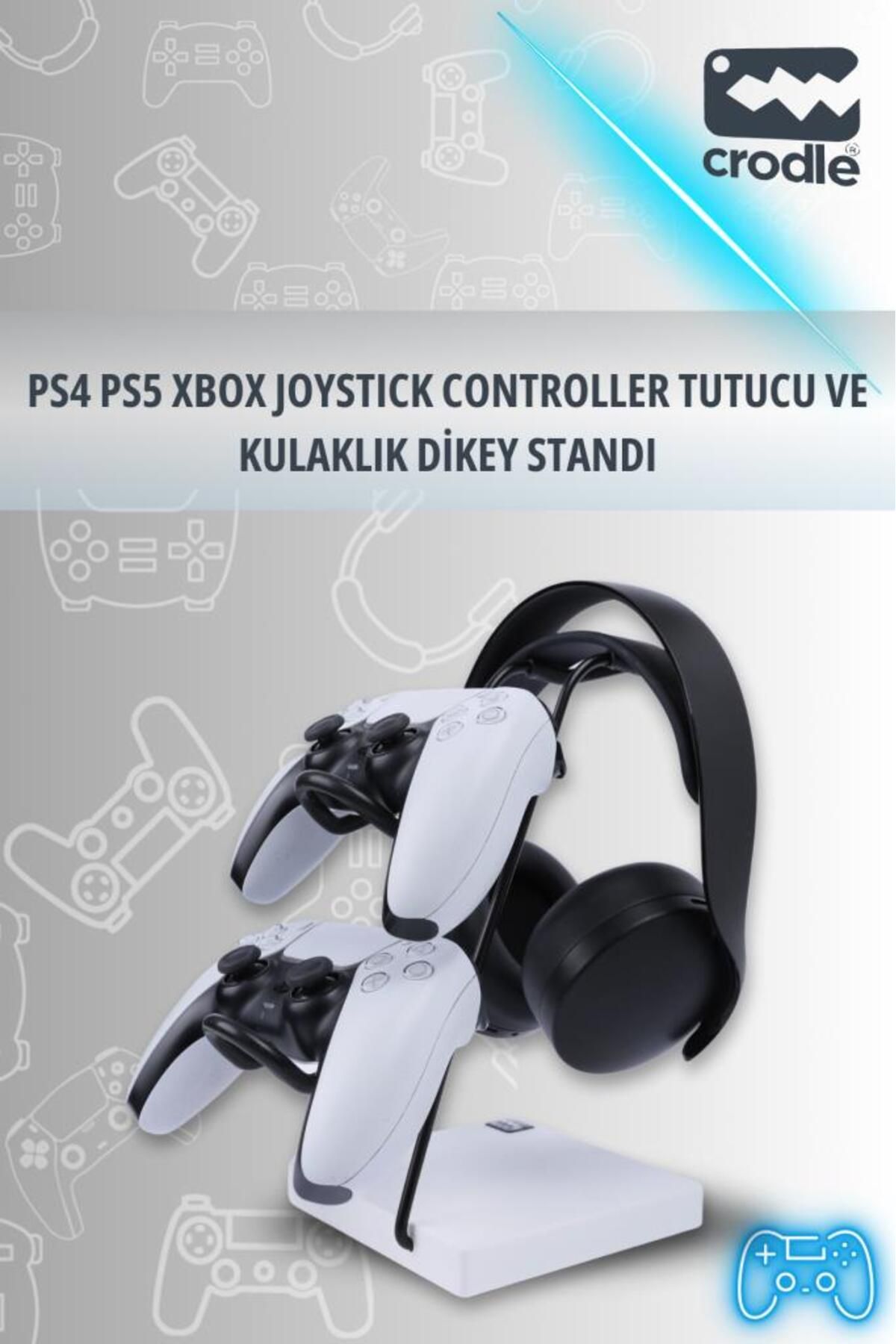 Crodle Beyaz Ahşap Ve Siyah Metal Gaming Ps4 Ps5 Xbox Joystick Kontroller Tutucu Ve Kulaklık Dikey Standı