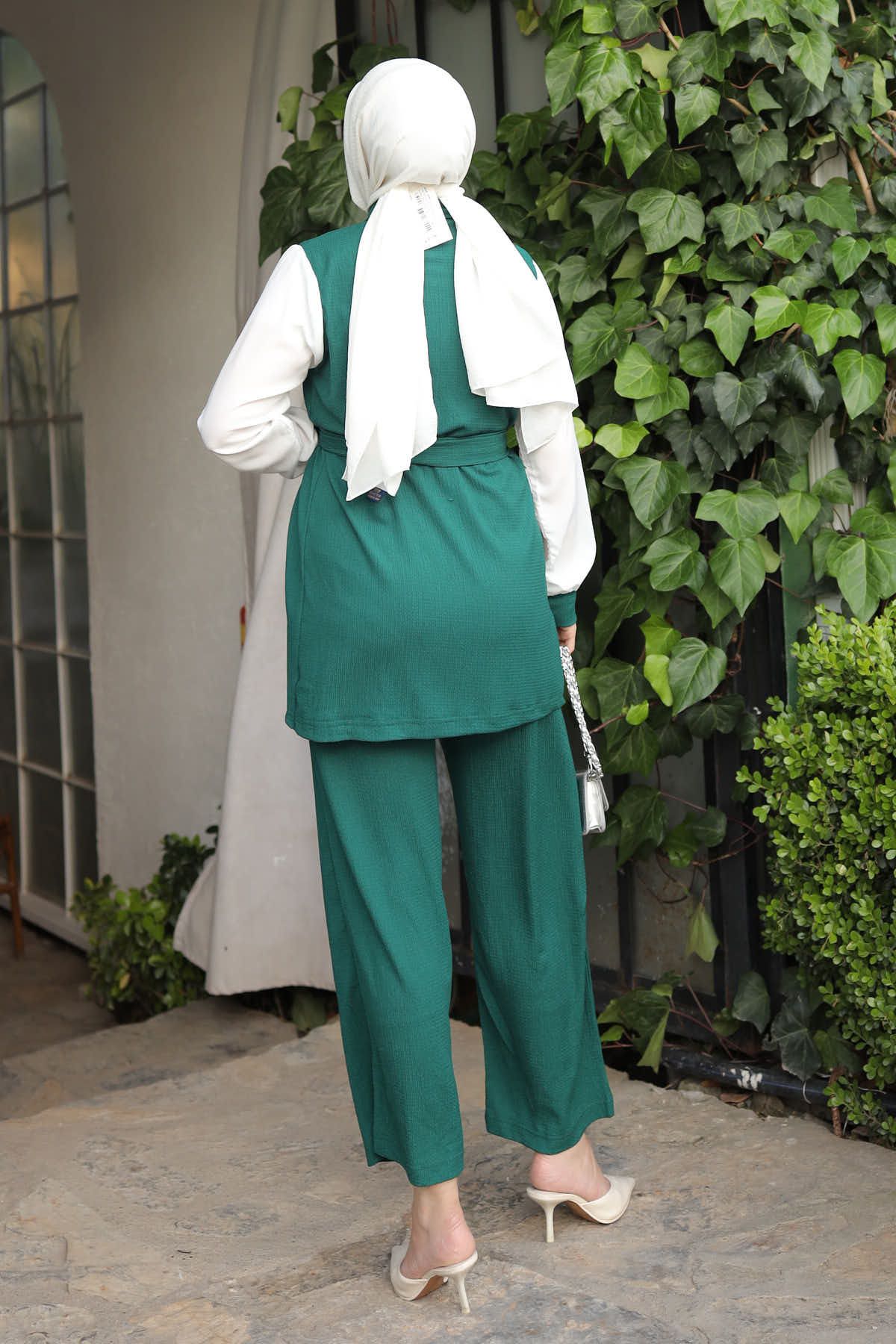 İmajButik-Emerald Green Front Pleated Sleeve Garnished Trousers Set 5