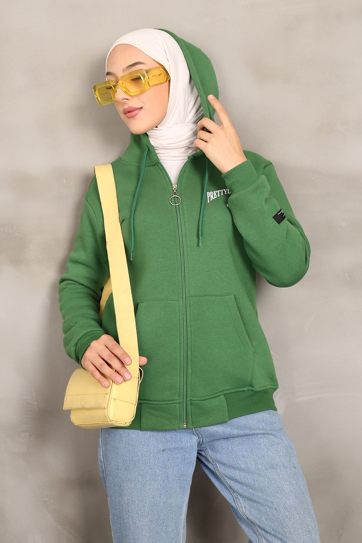 İmajButik-Green Hooded Three Thread Raised Sweatshirt 3