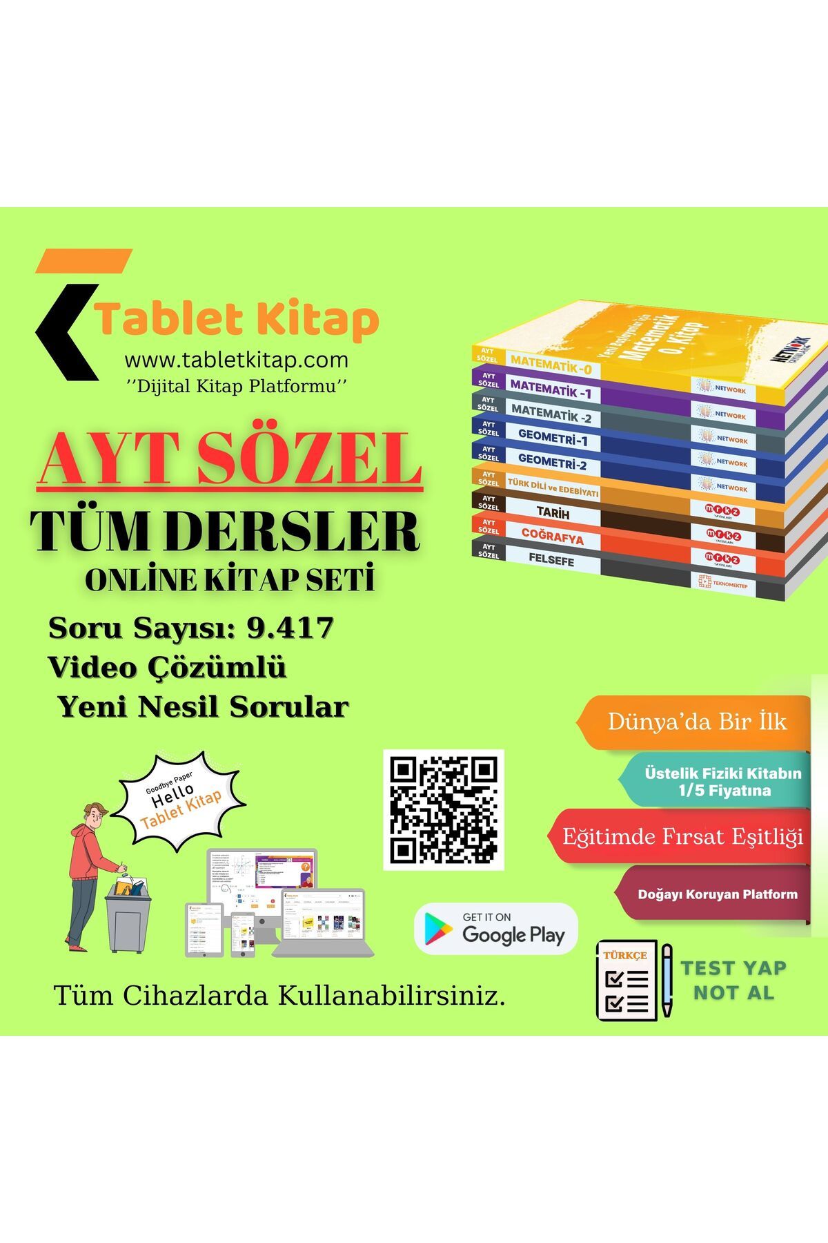 Tablet Kitap Ayt Sözel Tüm Dersler, Tamamı Video Çözümlü Online Kitap Seti 9 Kitap, 9.417 Soru