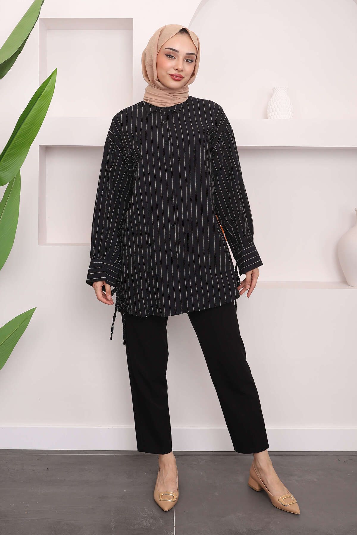 İmajButik-Linen Shirt - Black Striped Design 2