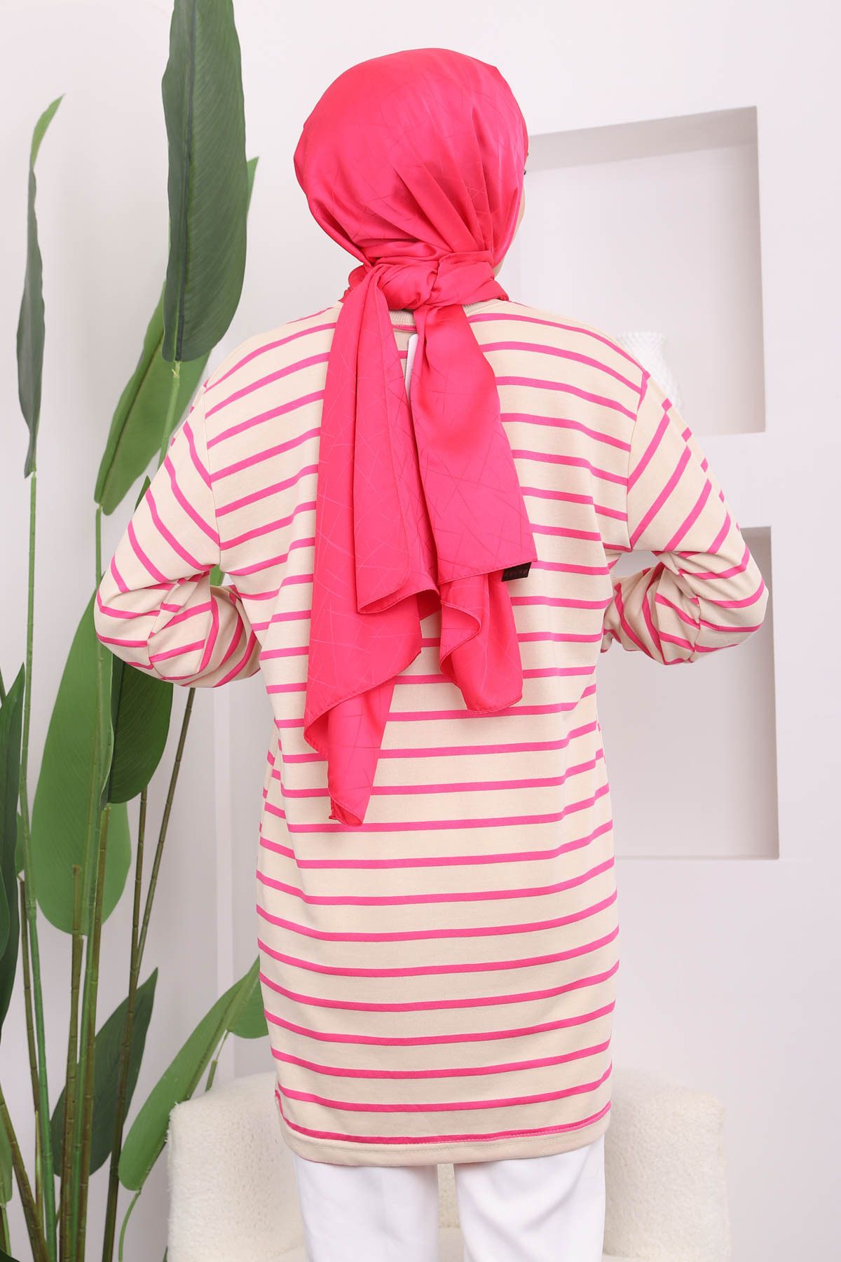 İmajButik-Fuchsia Striped Crew Neck Tunic 4