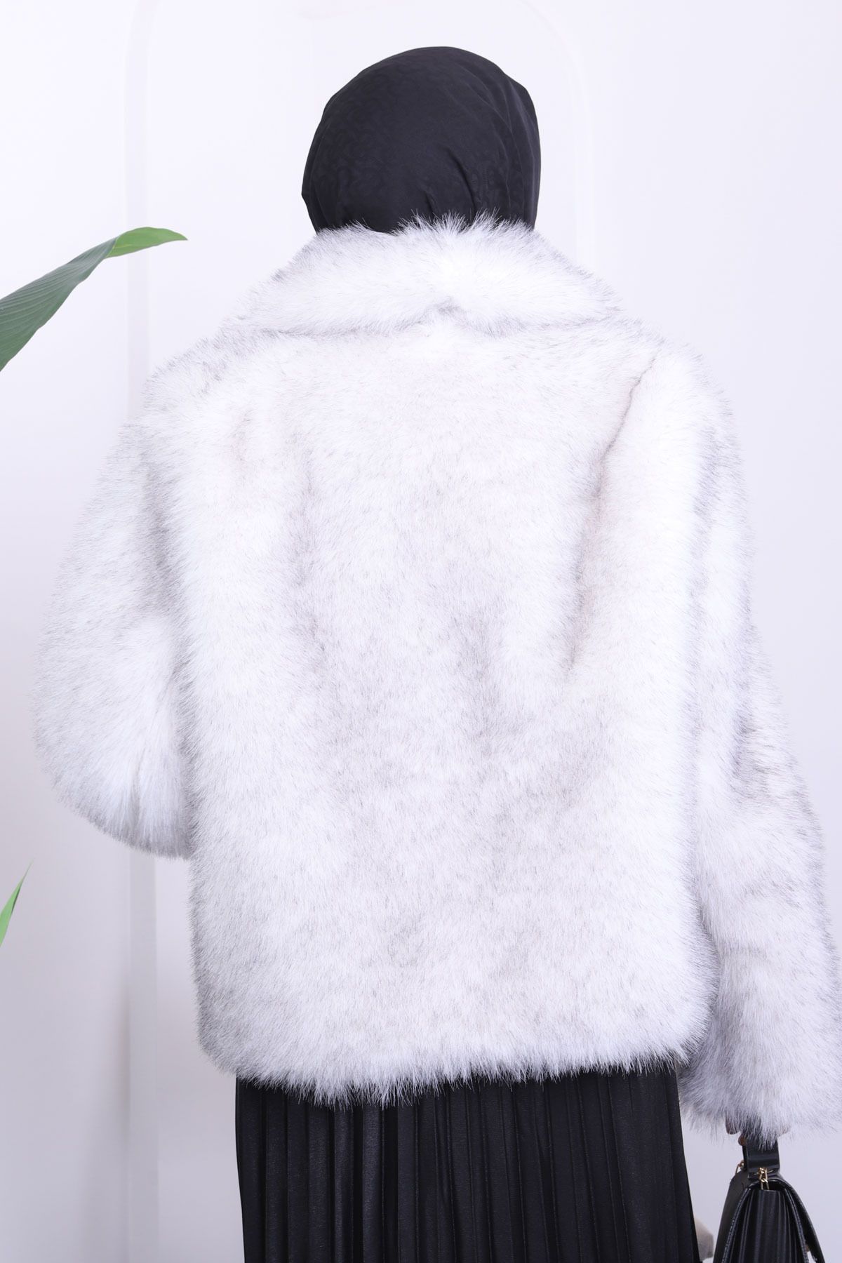 İmajButik-Gray Patterned Short Fur Coat 5