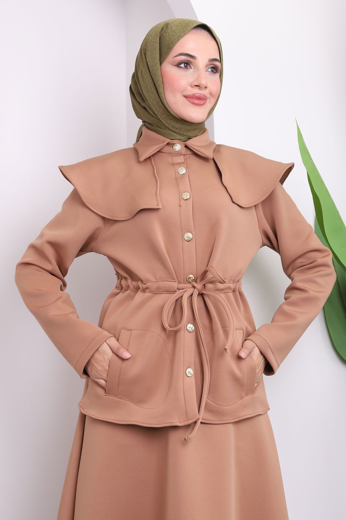 İmajButik-Scuba Fabric Biscuit Set - Jacket with Waist Drawstring Skirt 3