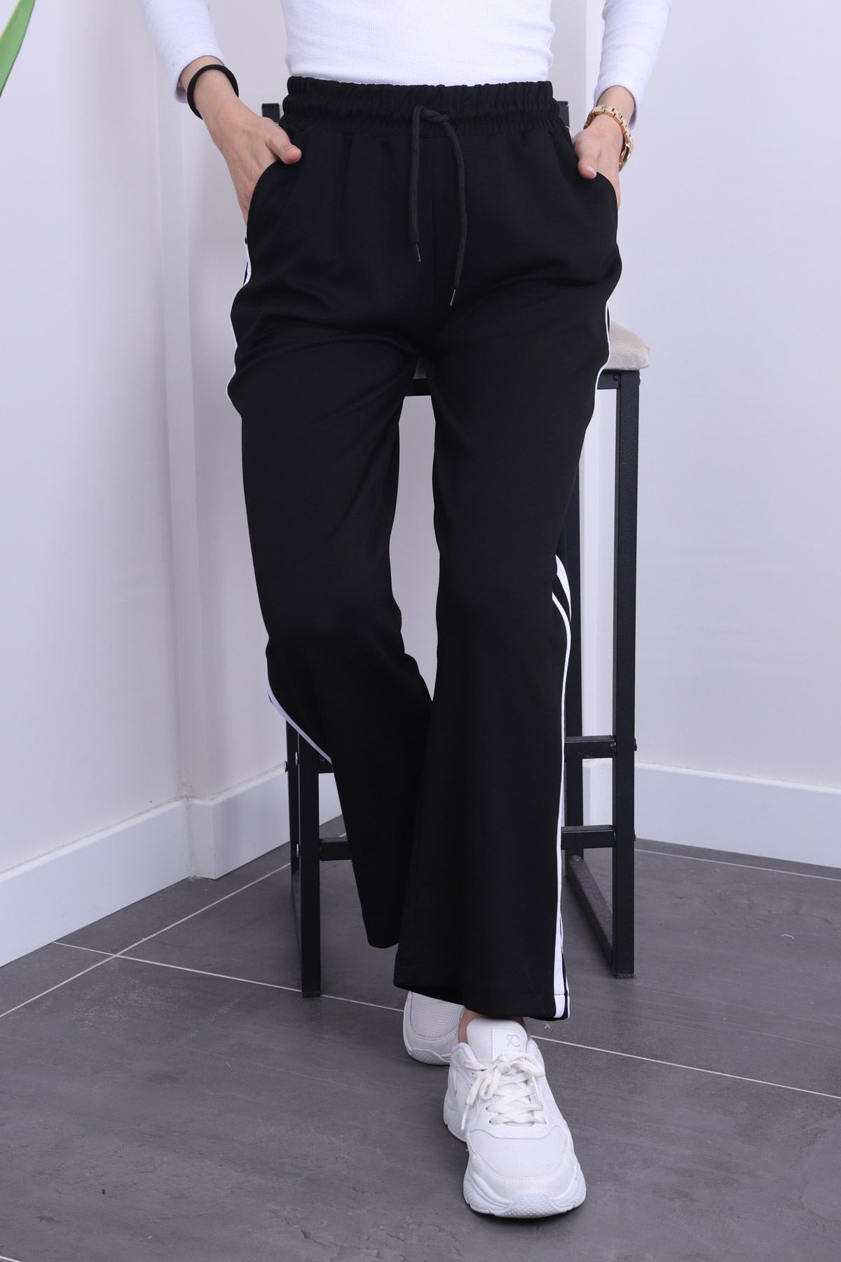 İmajButik-Black Elastic Waist Modal Sweatpants 3