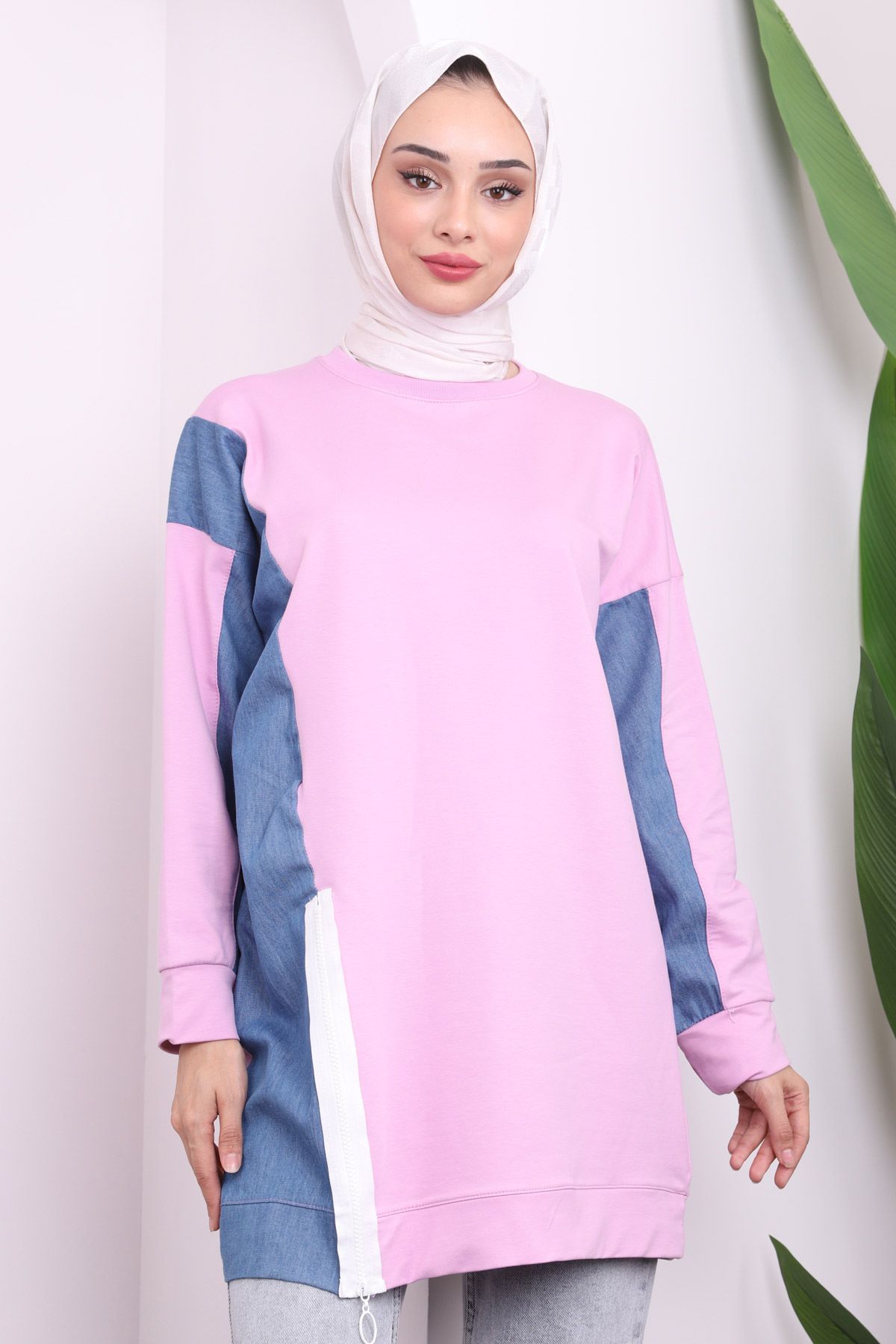 İmajButik-Lilac Denim Detailed Zippered Tunic 4