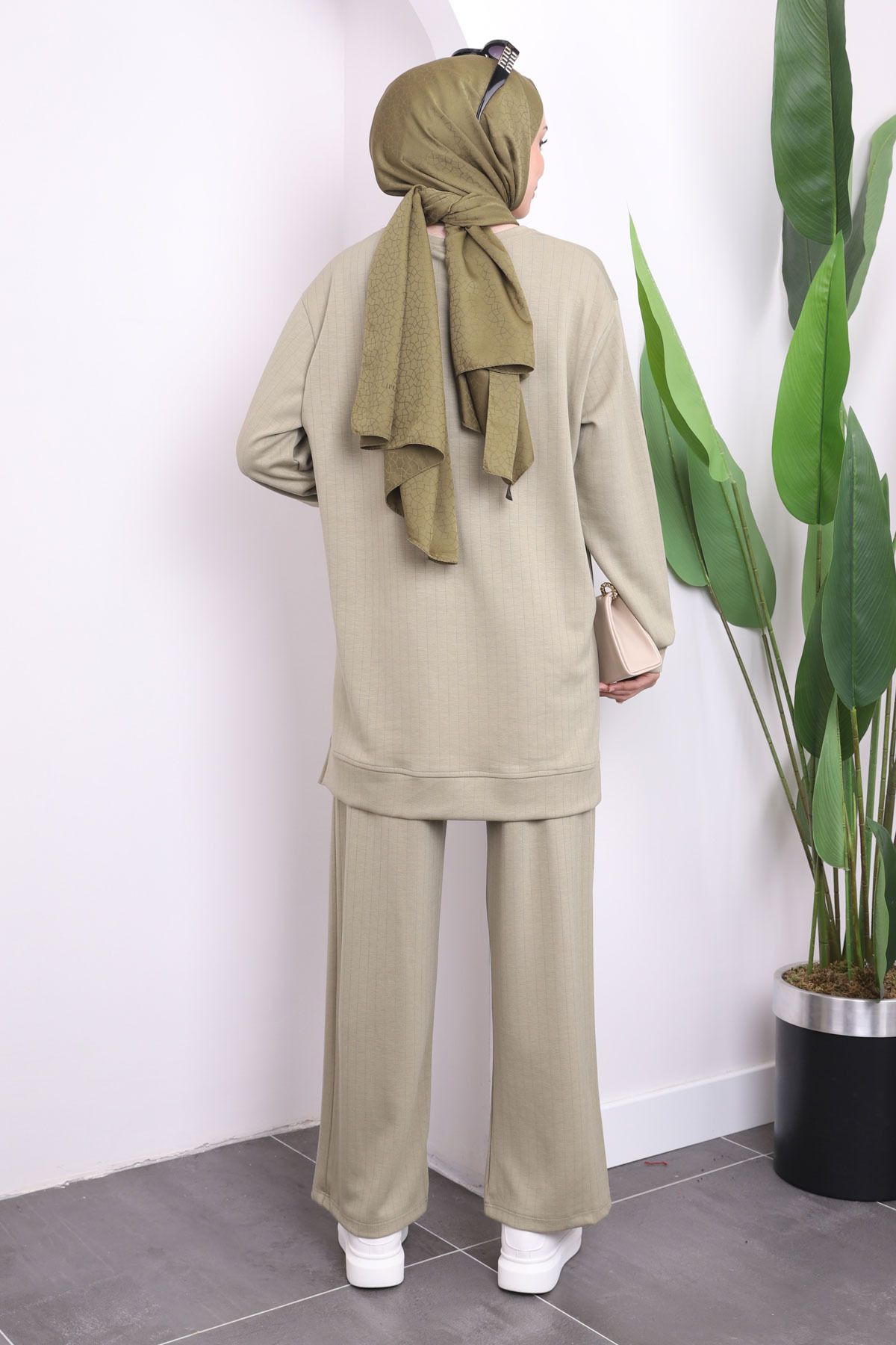 İmajButik-Khaki Crew Neck Tunic Trousers Set 4