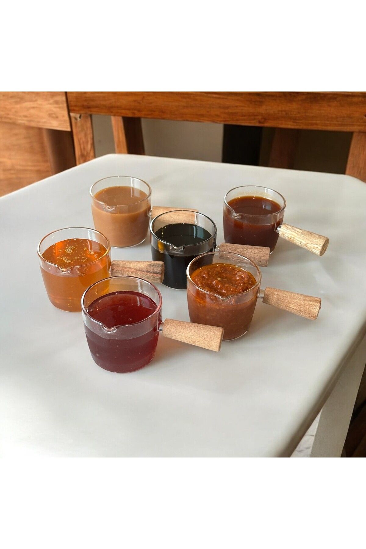 Carat Home-6-Piece Wooden Handle Mica Jam Sauce Bowl Tableware Presentation Breakfast Set - 80 ml 4