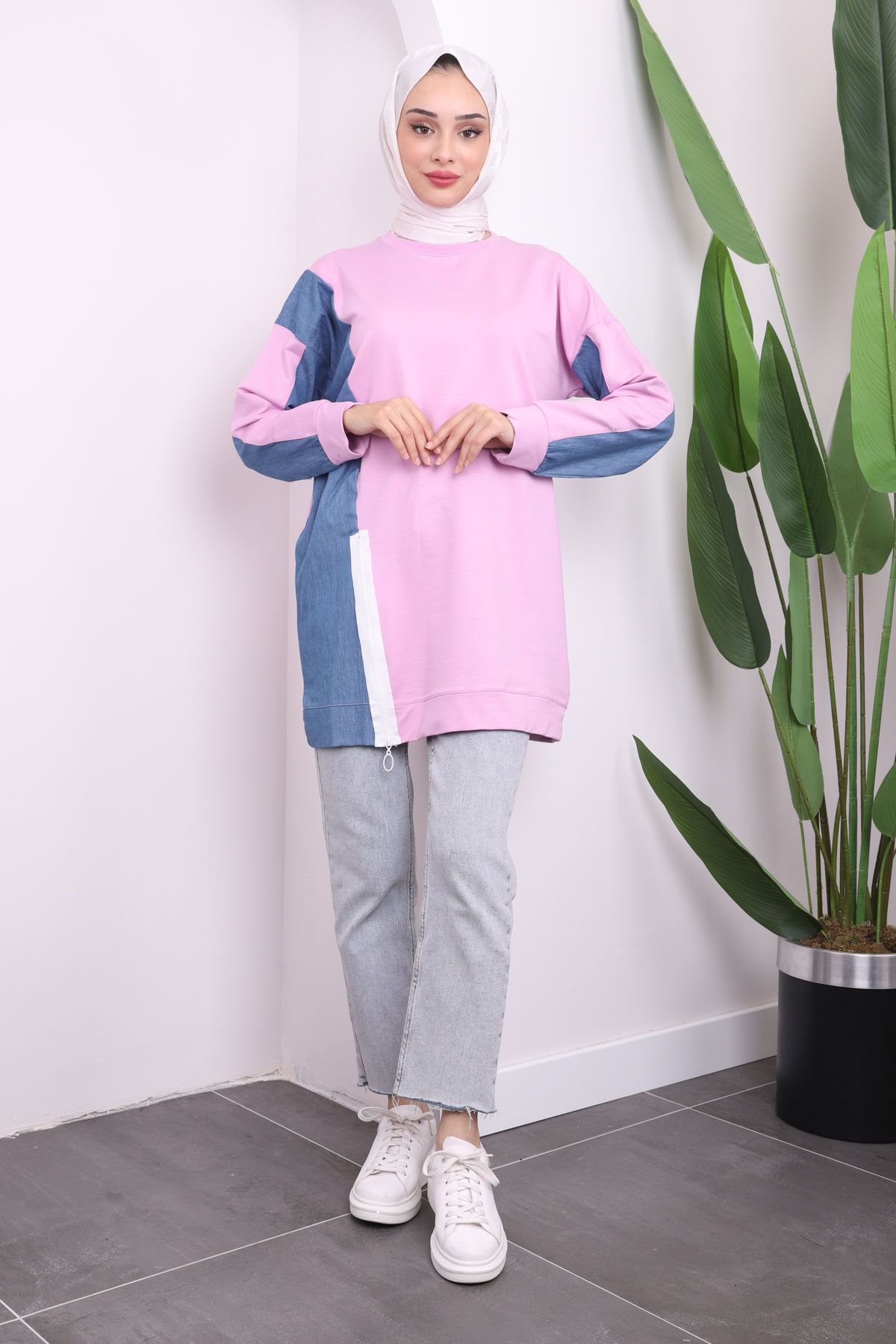 İmajButik-Lilac Denim Detailed Zippered Tunic 2