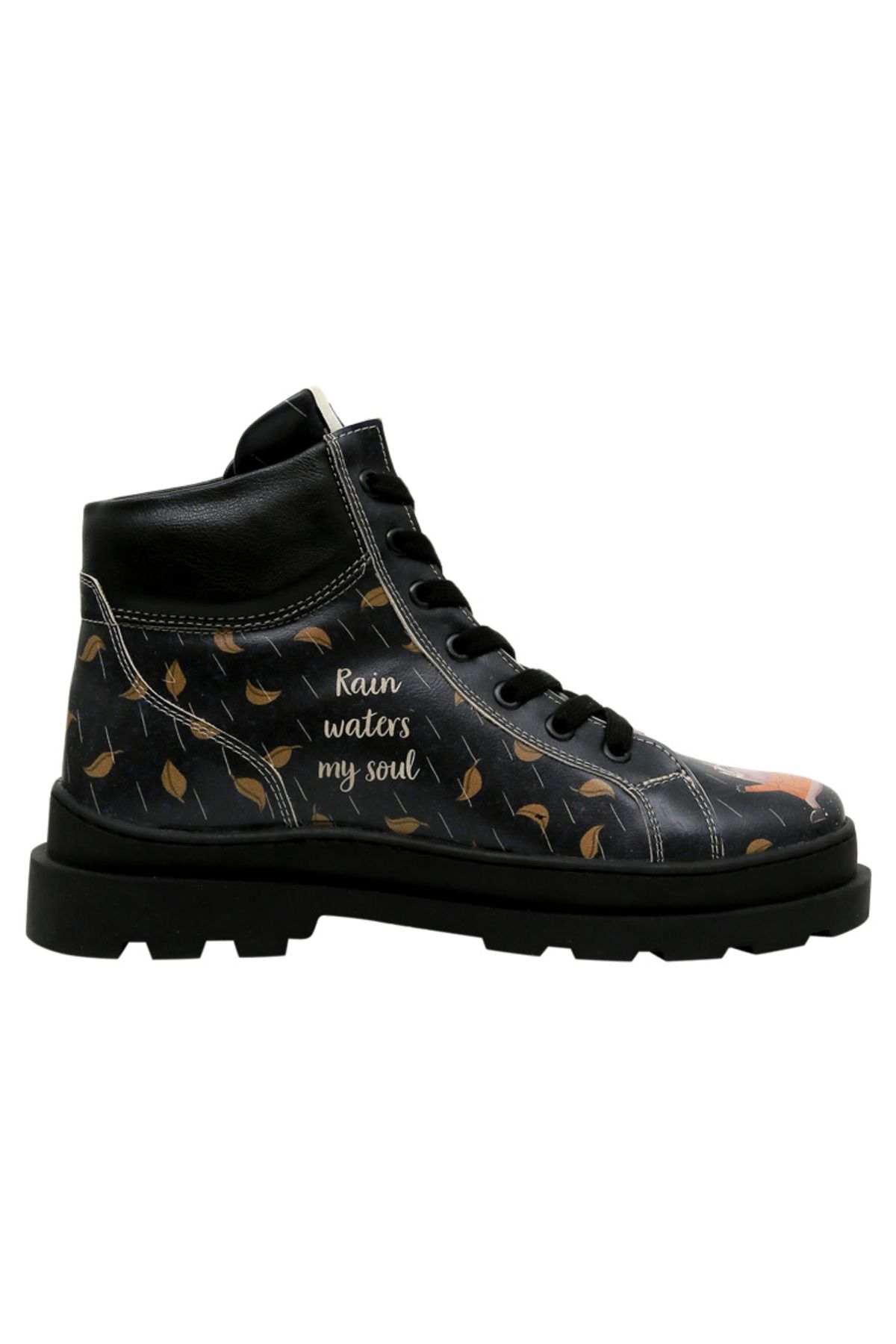 Dogo-Women's Black Vegan Leather Boots - Rain Waters My Soul Design 5