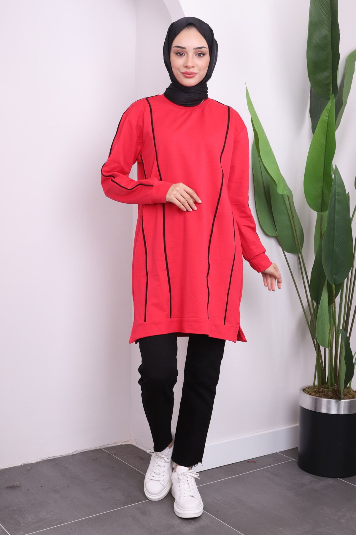 İmajButik-تونيك فوشيا بخيطين مع خطوط أمامية 4