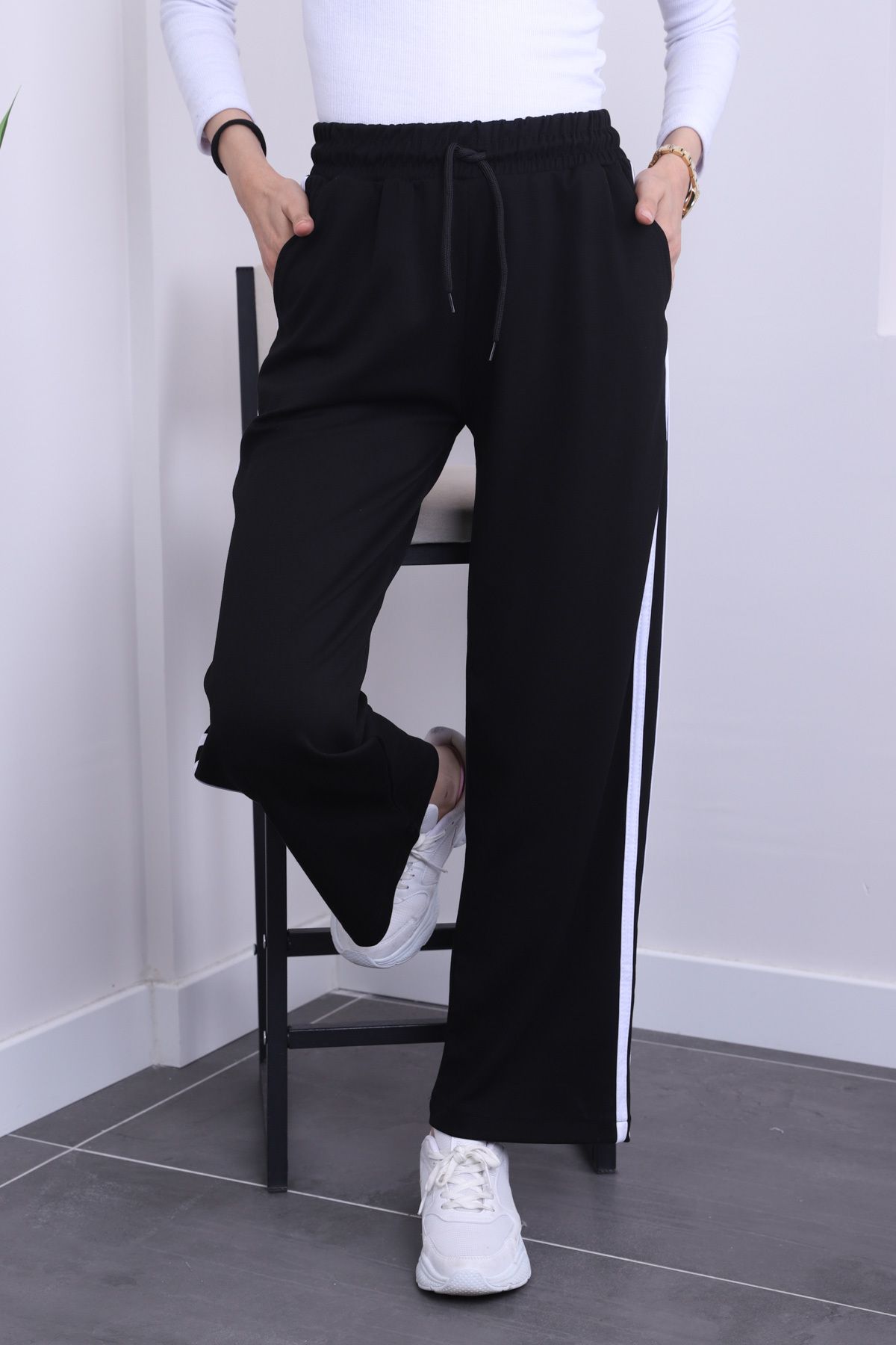 İmajButik-Black Elastic Waist Modal Sweatpants 4