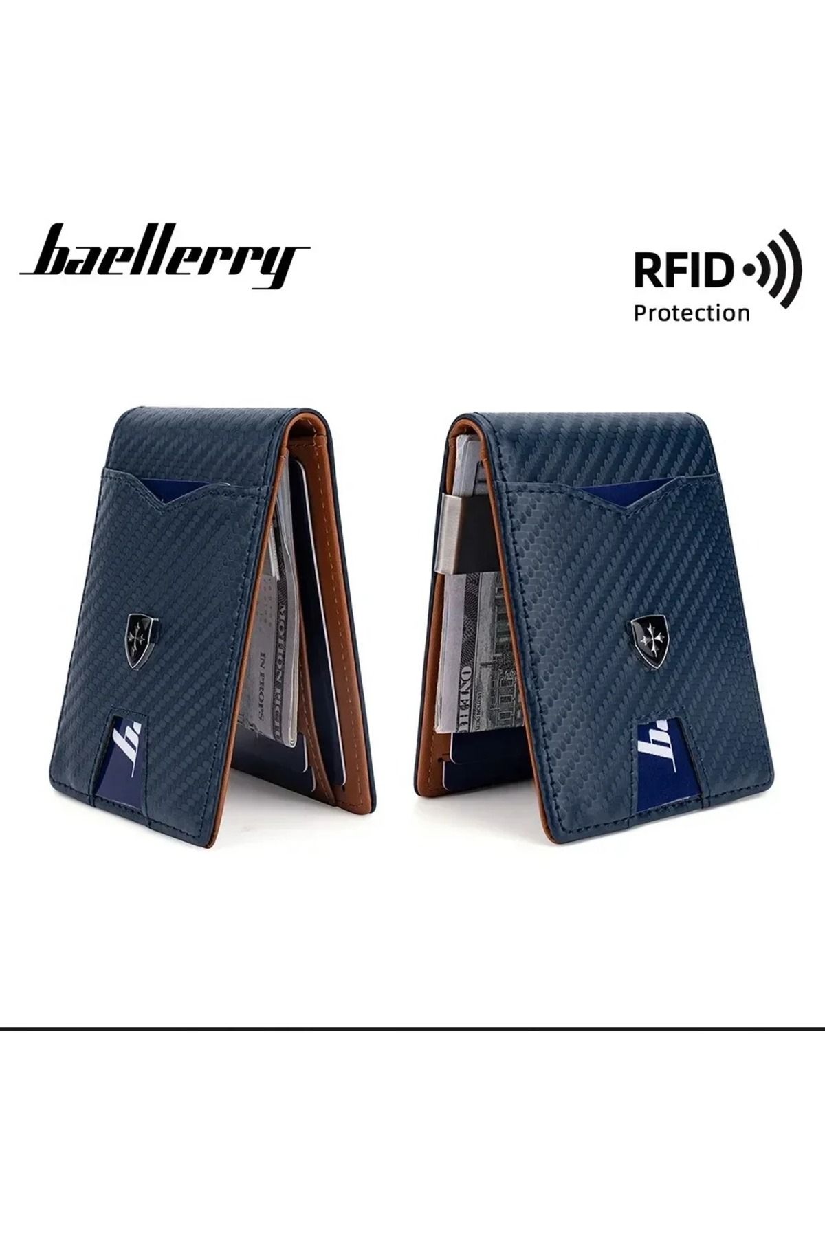 baellerry-حامل بطاقات للرجال باللون الأزرق الداكن - جلد مزدوج الطبقات، حماية RFID، محفظة متعددة البطاقات 3