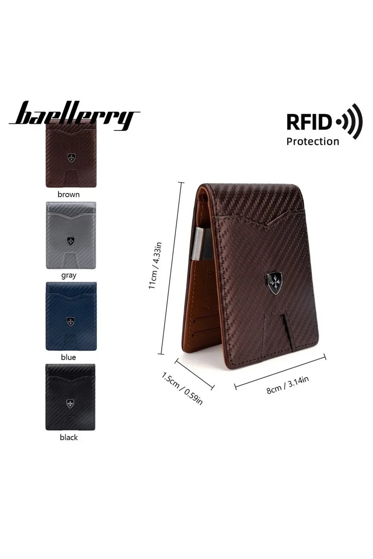 baellerry  Minimalist Rfid Koruma Çift Kat Deri Çoklu Kart Cüzdan Erkek Kartlık Siyah - Görsel 6