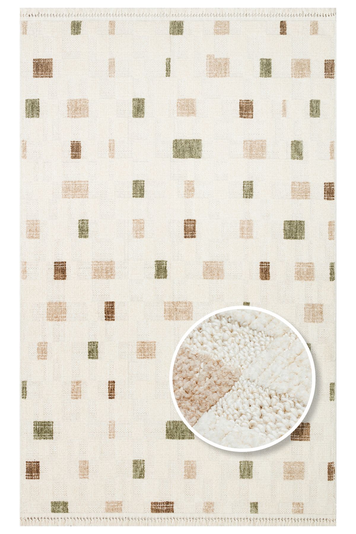 Eko Halı MAYER HALI HURGADA 02 GREEN BEIGE Hav Toz Vermeyen Yumuşak dokulu Modern Makine Halısı