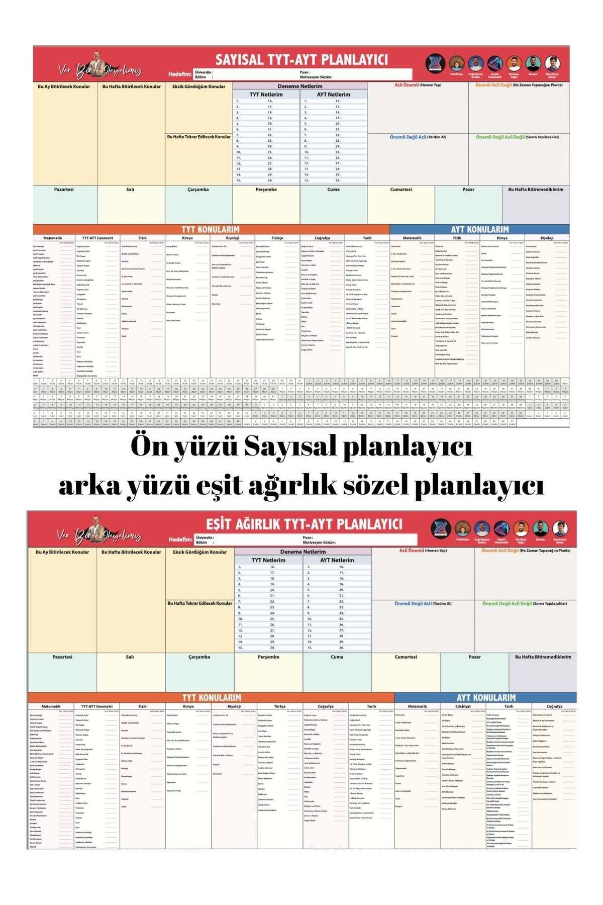 Bıyıklı Matematik TYT-AYT PLANLAYICI DUVAR POSTERİ 80x54 ebatında