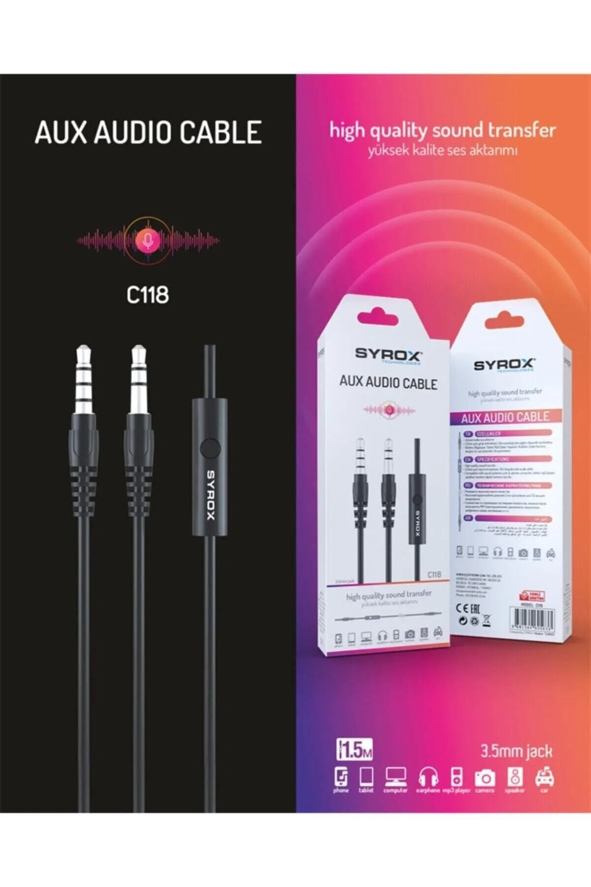 Syrox-Original Aux Cable 1.5 Mt C118 3