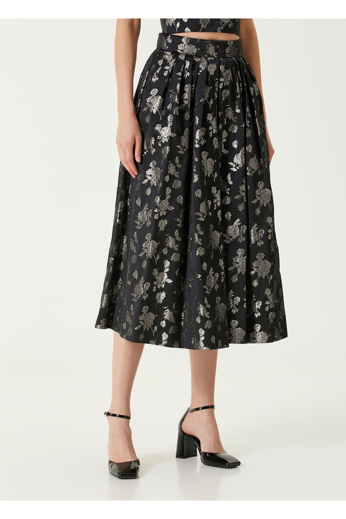 Dice Kayek-Black Patterned Midi Skirt Size: 38 3